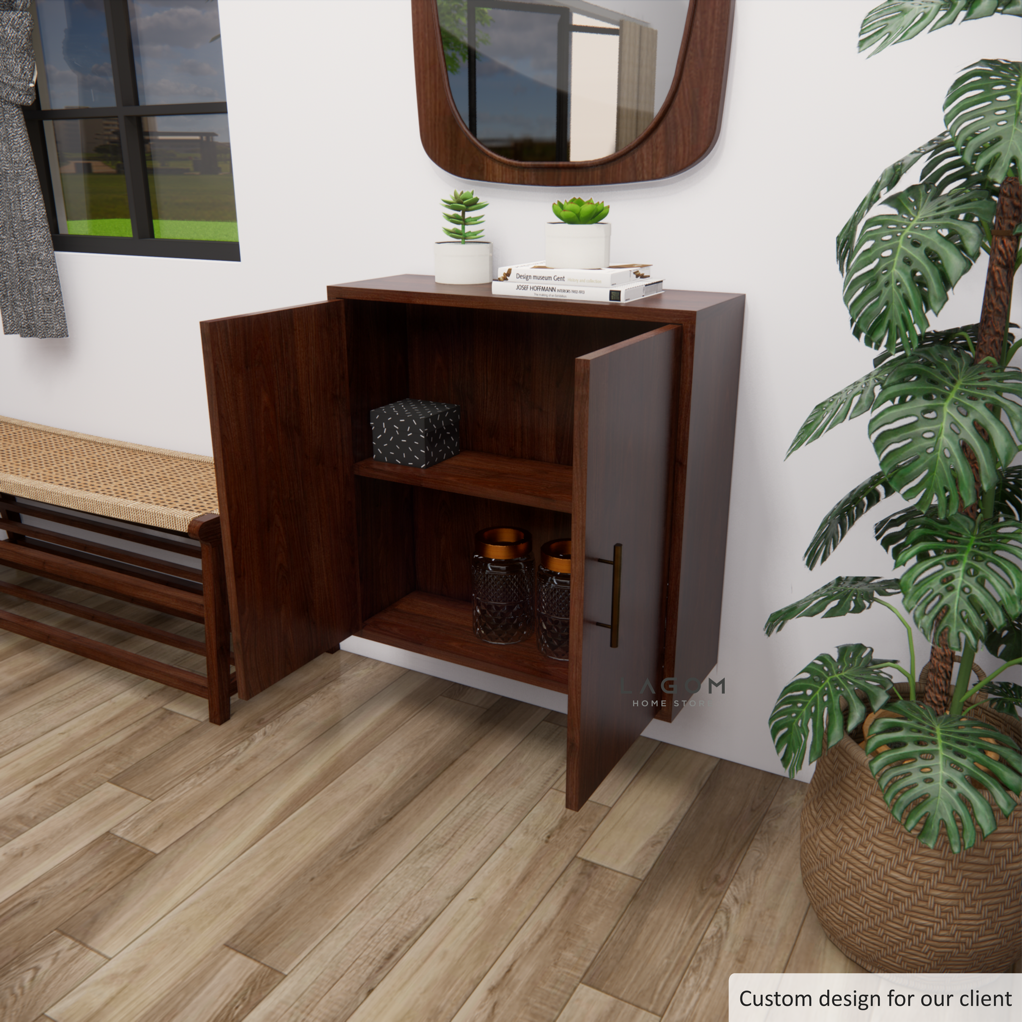 Custom-Made | Lemari Gantung Kayu Jati dengan 2 Pintu Wall Storage Lagom Home Store Jati Furnitur Teak Furniture Jakarta
