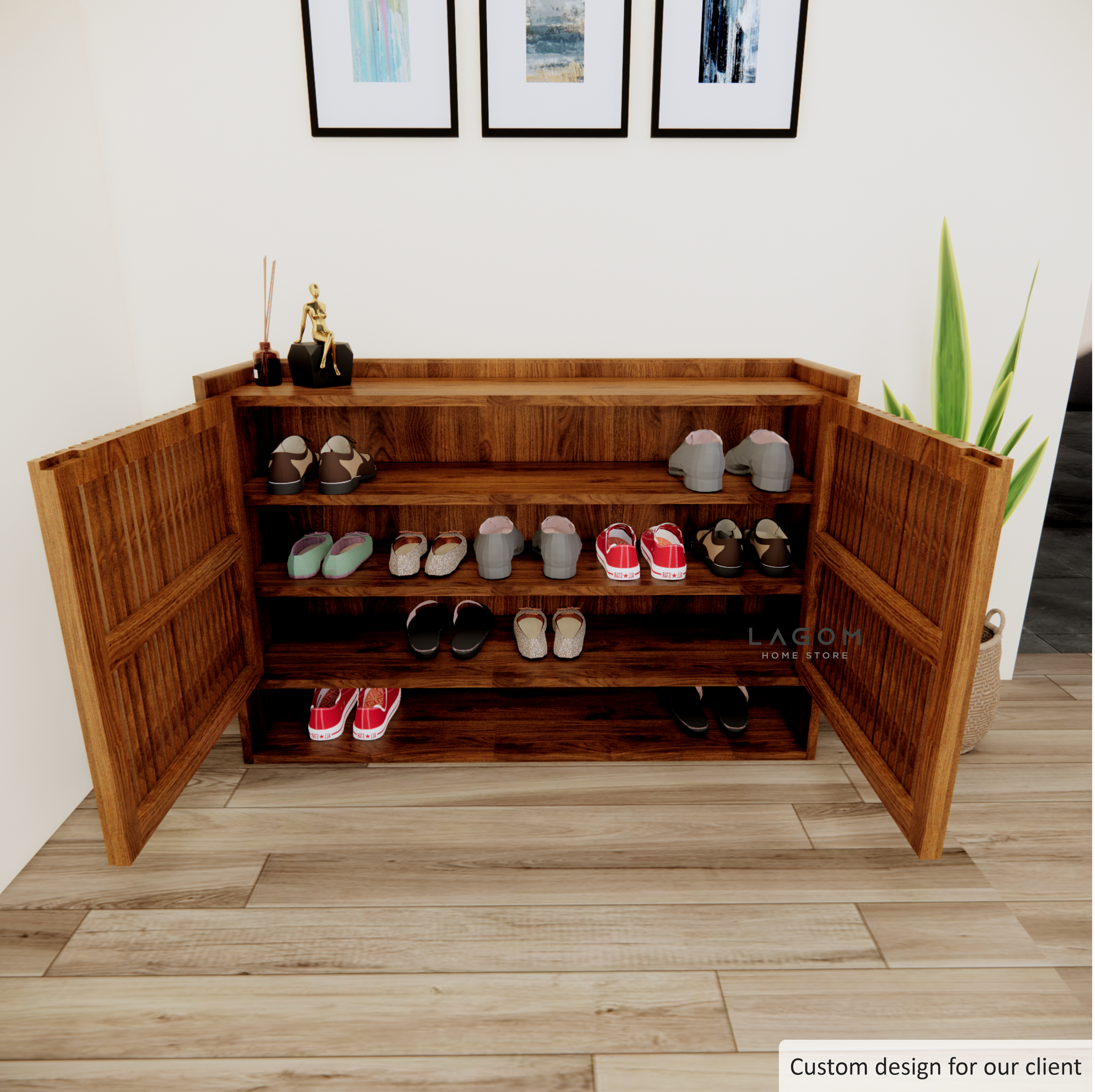 Custom-Made | Lemari Sepatu Besar dari Kayu Jati Shoe Storage Lagom Home Store Jati Furnitur Teak Furniture Jakarta