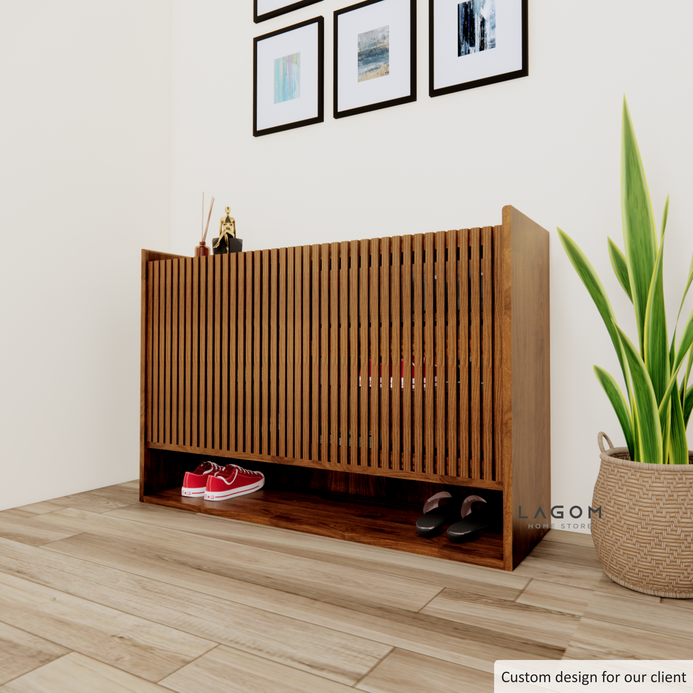 Custom-Made | Medium Size Teak Shoe Cabinet Shoe Storage Lagom Home Store Jati Furnitur Teak Furniture Jakarta
