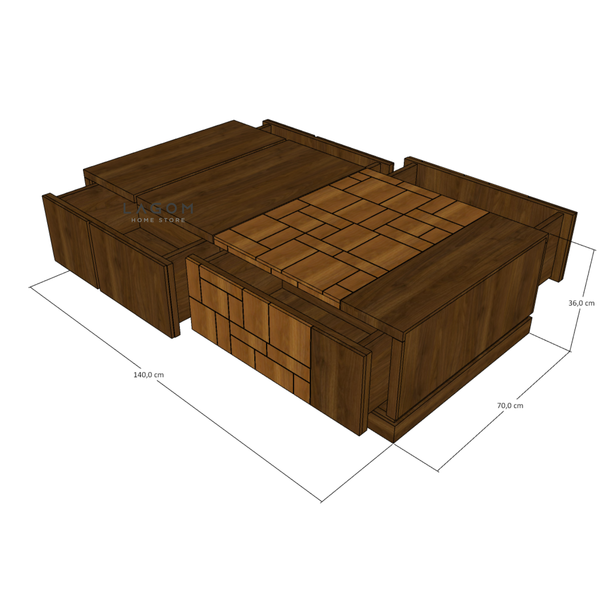 Custom-Made | Meja Kopi Kayu Jati dengan 4 Laci Coffee Table Lagom Home Store Jati Furnitur Teak Furniture Jakarta