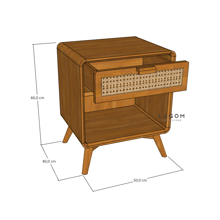 Custom-Made | Meja Samping dengan Laci dari Kayu Jati dan Rotan Side Table Lagom Home Store Jati Furnitur Teak Furniture Jakarta