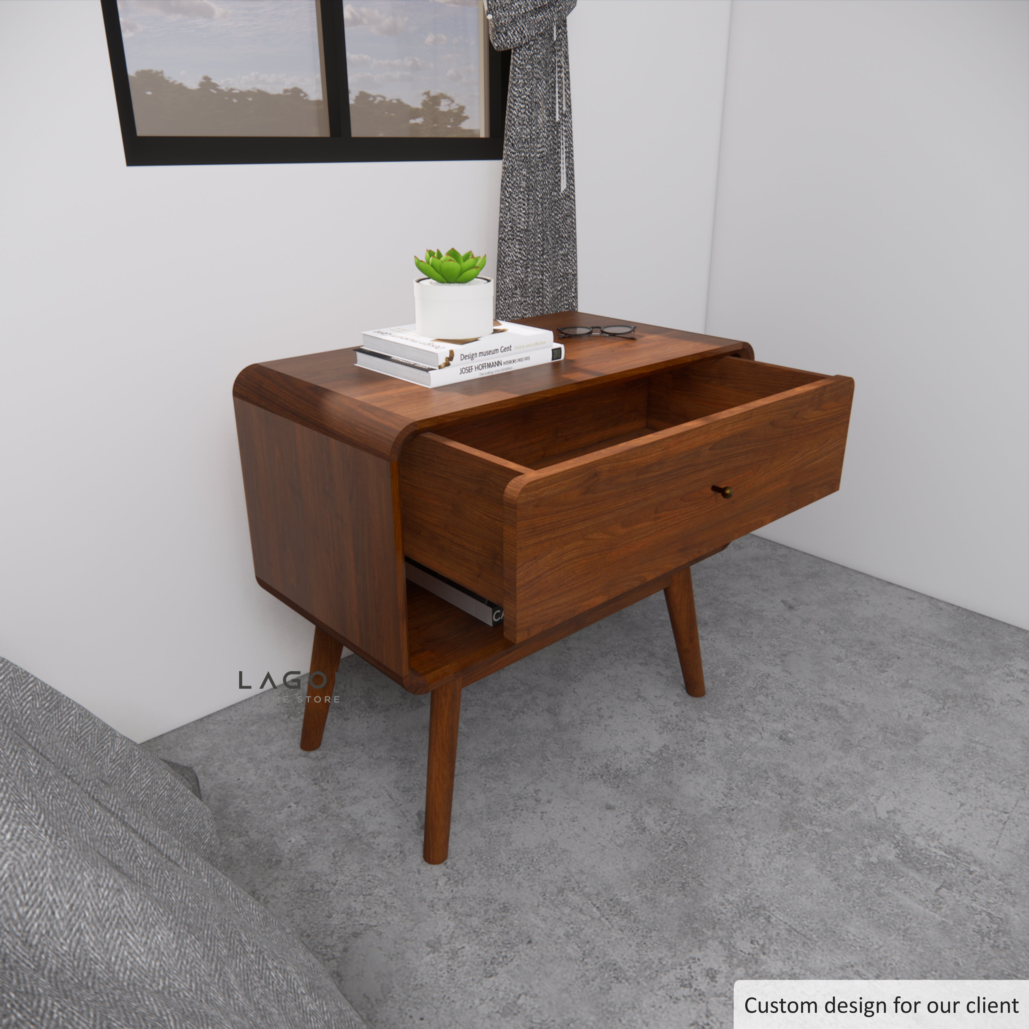 Custom-Made | Meja Samping dengan Laci dari Kayu Jati Side Table Lagom Home Store Jati Furnitur Teak Furniture Jakarta