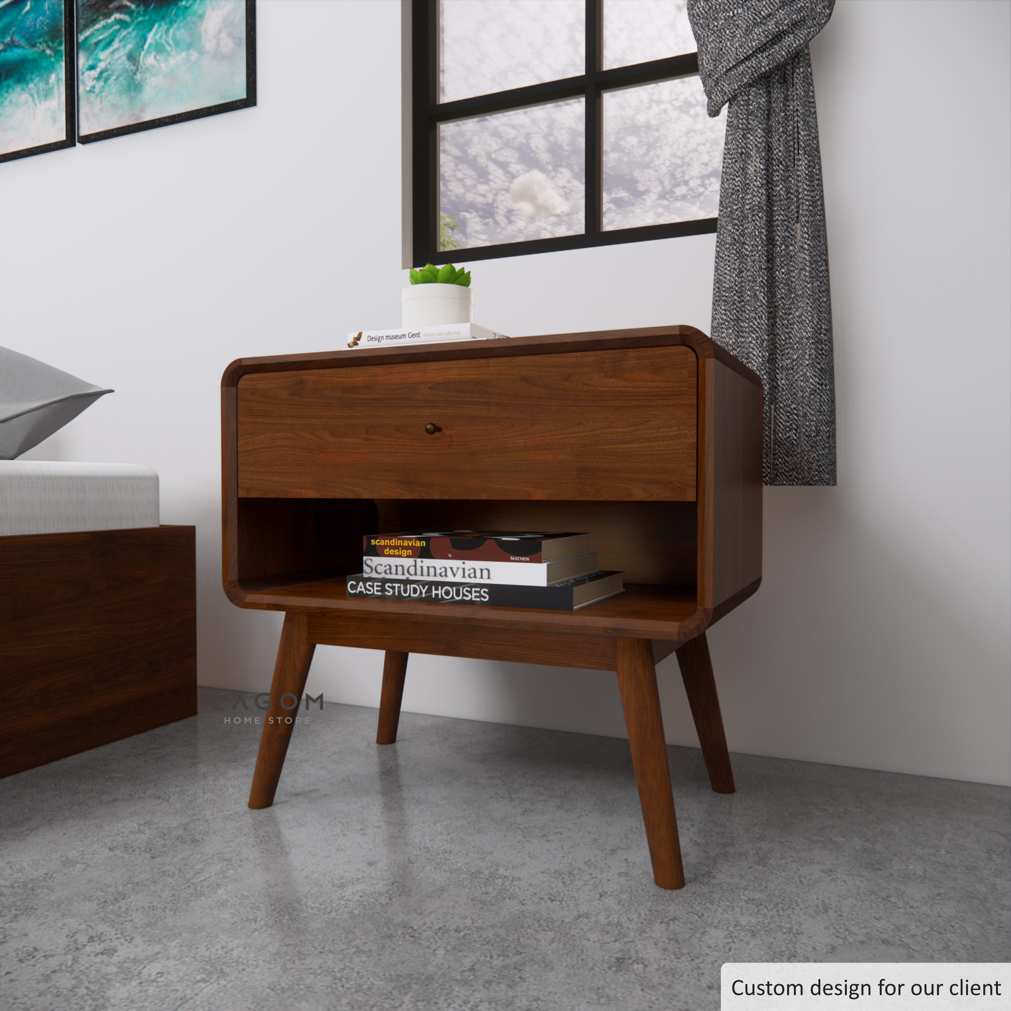 Custom-Made | Meja Samping dengan Laci dari Kayu Jati Side Table Lagom Home Store Jati Furnitur Teak Furniture Jakarta
