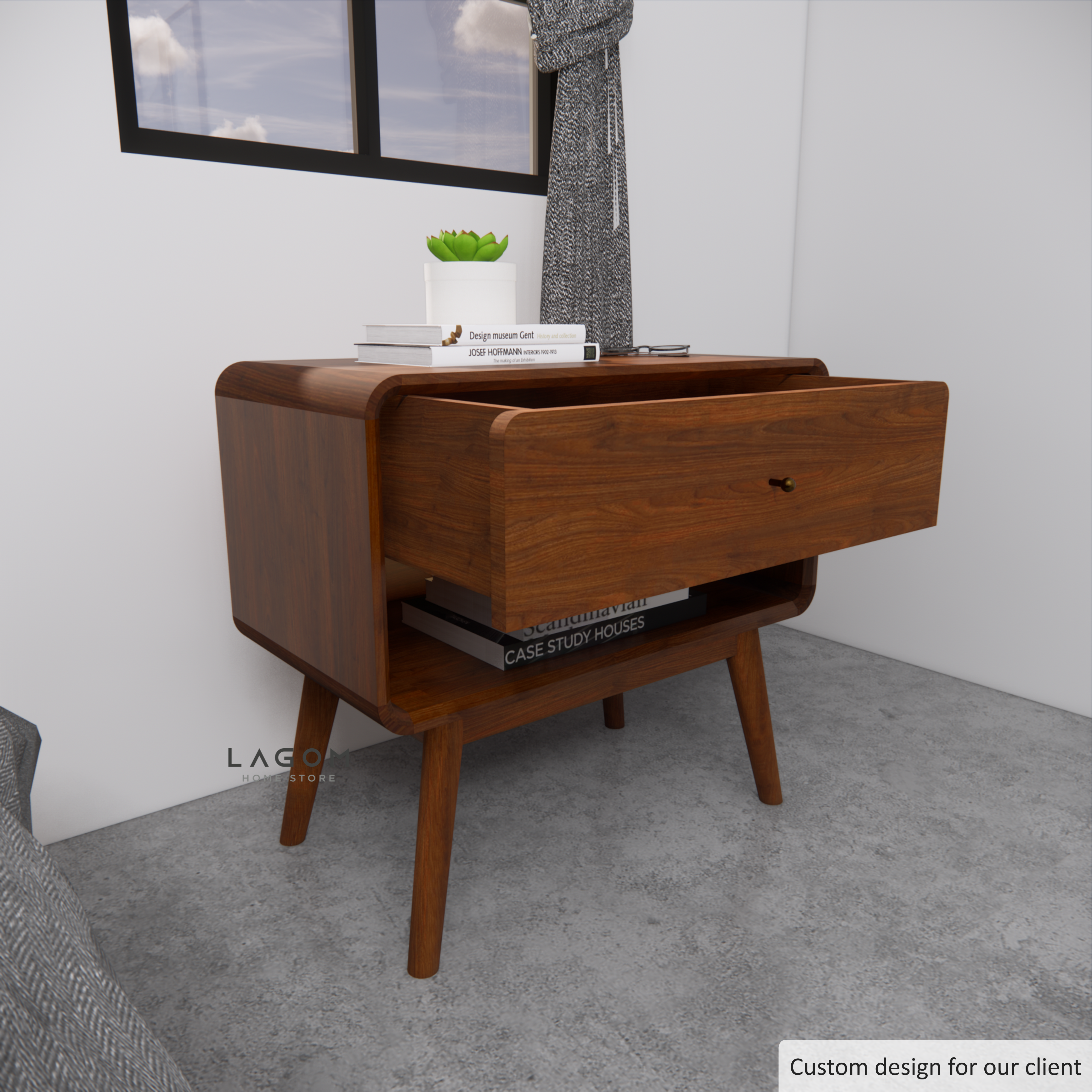Custom-Made | Meja Samping dengan Laci dari Kayu Jati Side Table Lagom Home Store Jati Furnitur Teak Furniture Jakarta
