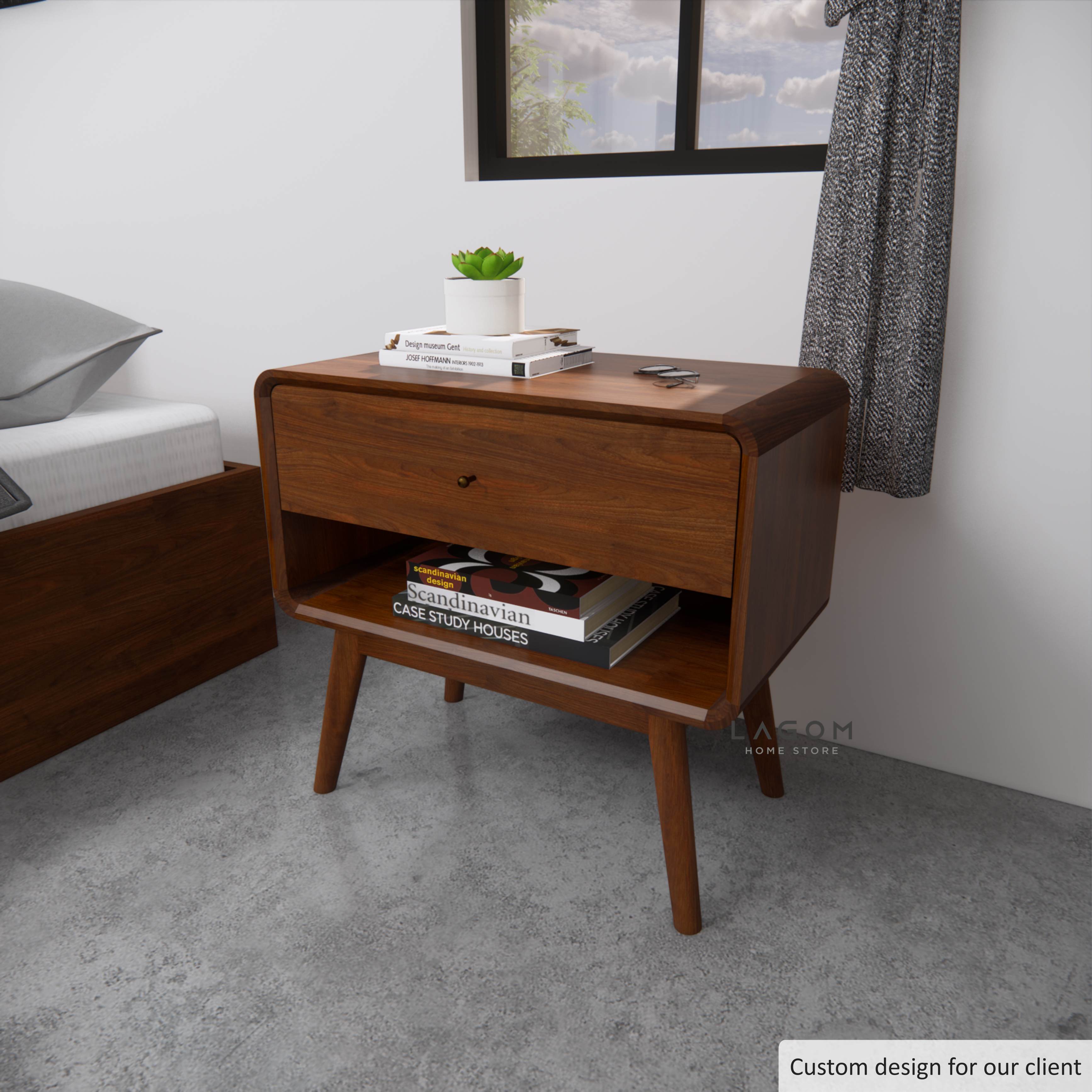 Custom-Made | Meja Samping dengan Laci dari Kayu Jati Side Table Lagom Home Store Jati Furnitur Teak Furniture Jakarta