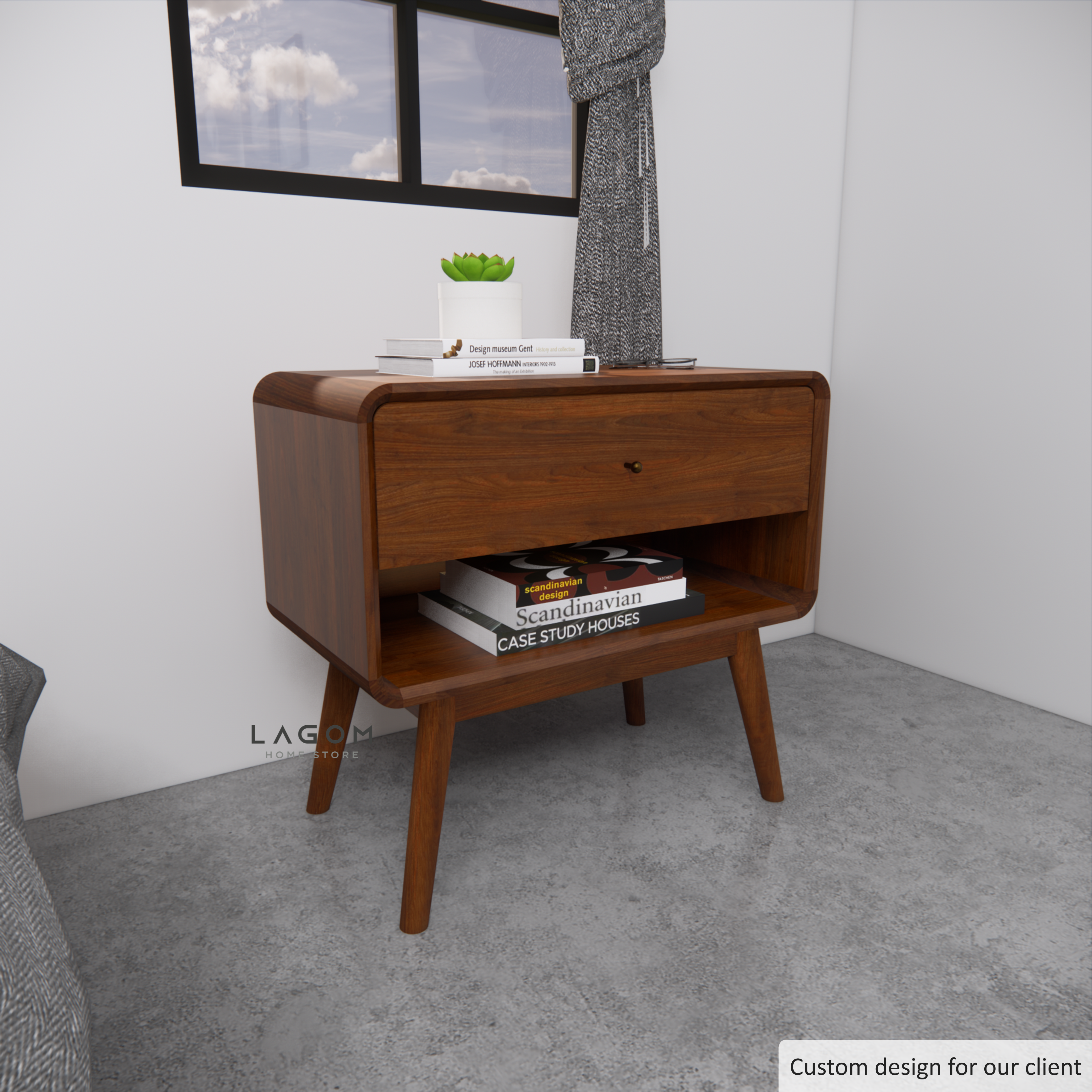 Custom-Made | Meja Samping dengan Laci dari Kayu Jati Side Table Lagom Home Store Jati Furnitur Teak Furniture Jakarta