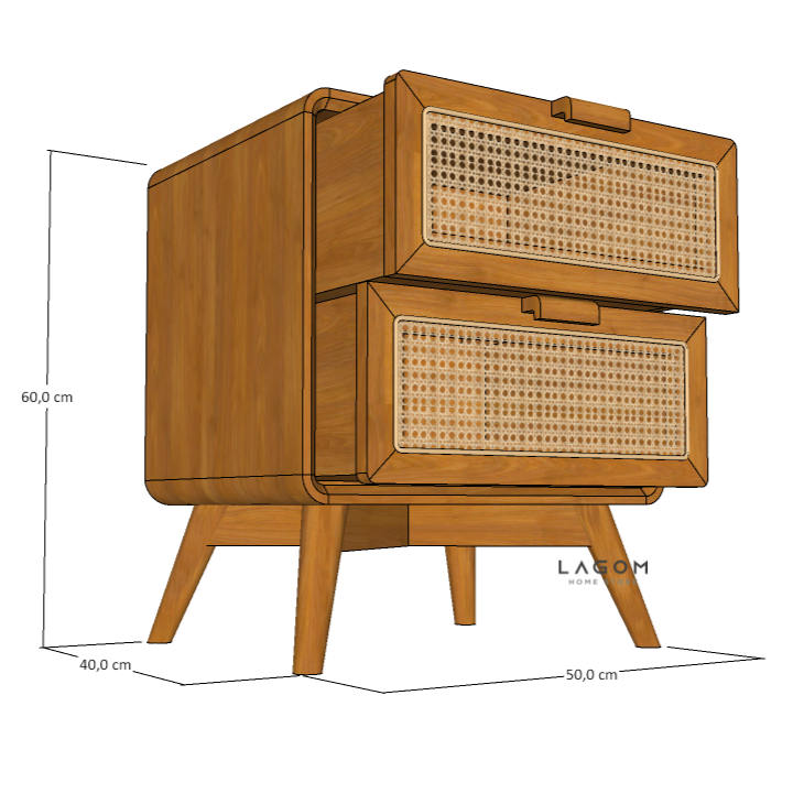 Custom-Made | Meja Samping Kayu Jati dengan Laci Rotan Side Table Lagom Home Store Jati Furnitur Teak Furniture Jakarta