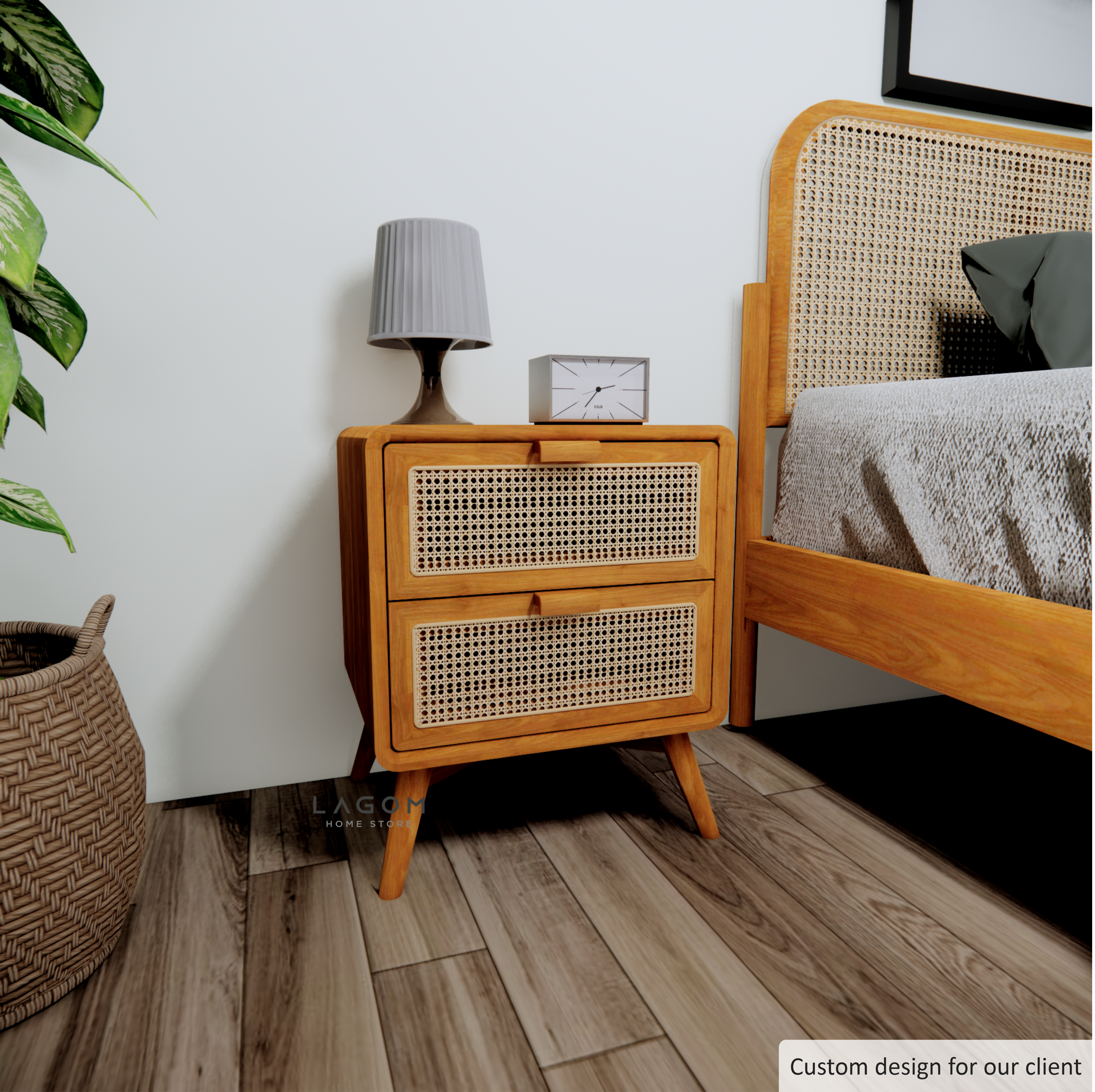 Custom-Made | Meja Samping Kayu Jati dengan Laci Rotan Side Table Lagom Home Store Jati Furnitur Teak Furniture Jakarta