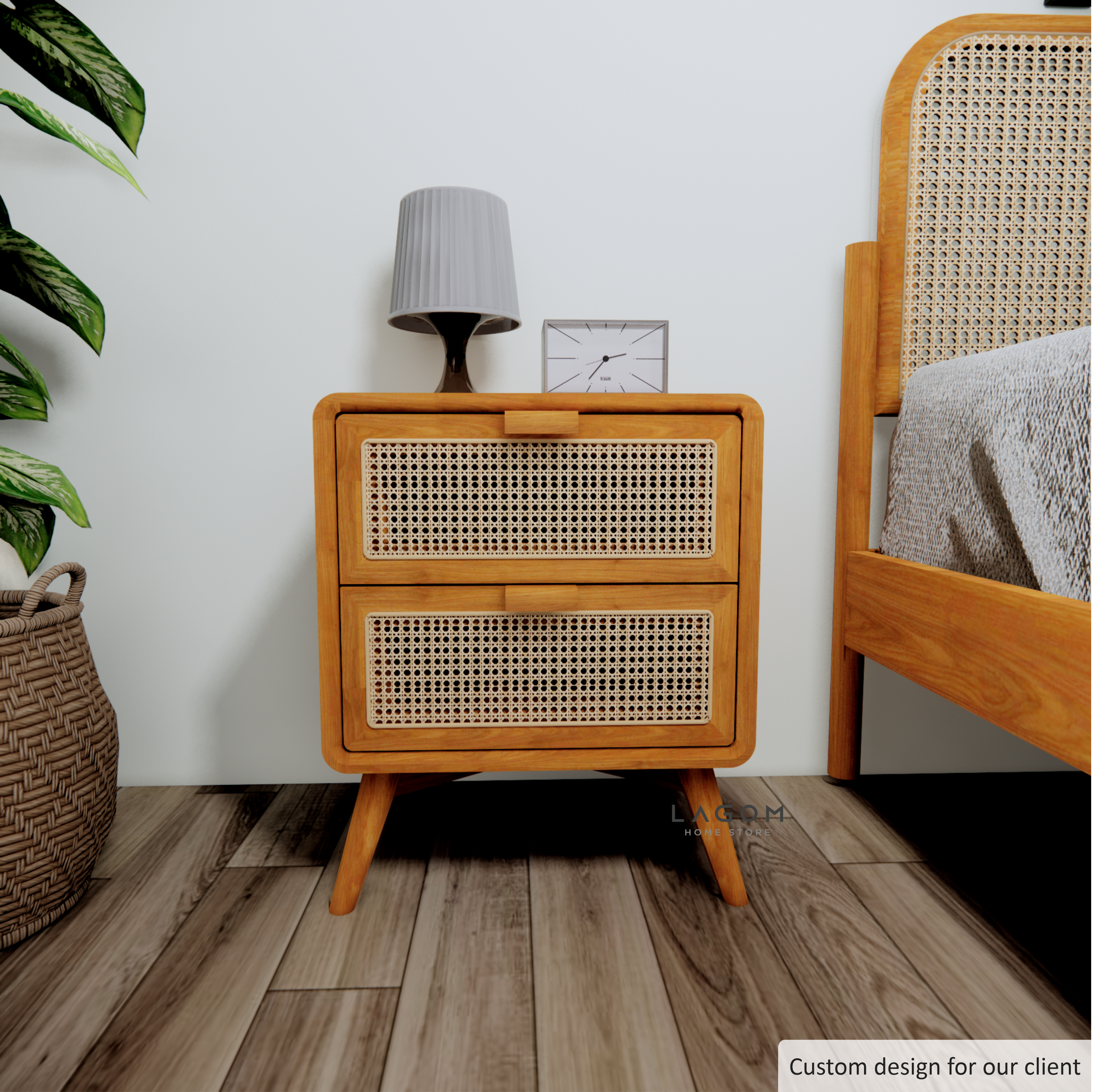 Custom-Made | Meja Samping Kayu Jati dengan Laci Rotan Side Table Lagom Home Store Jati Furnitur Teak Furniture Jakarta