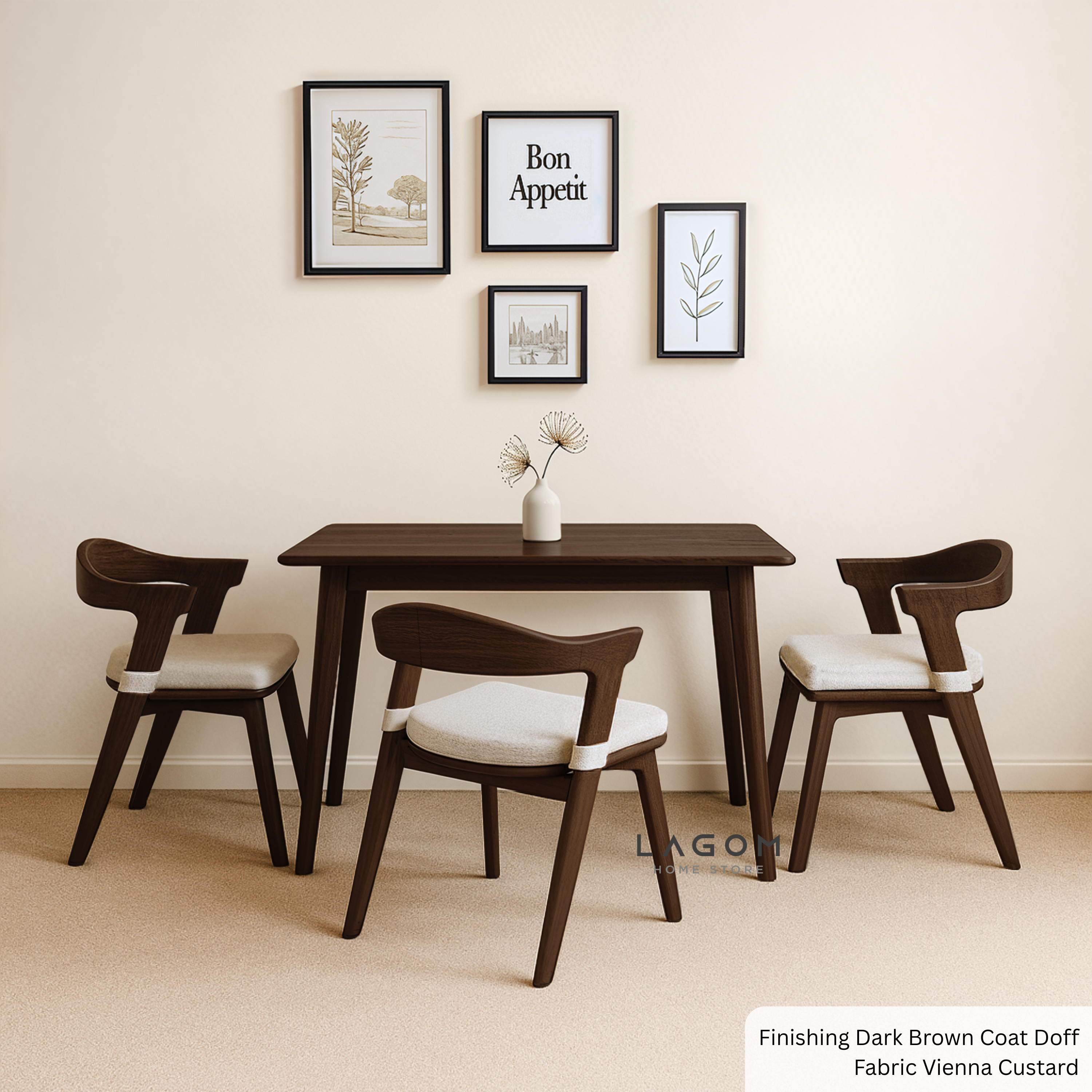 Custom-Made | Minimalist Teak Wood Dining Set with 3 Chairs Dining Set Lagom Home Store Jati Furnitur Teak Furniture Jakarta