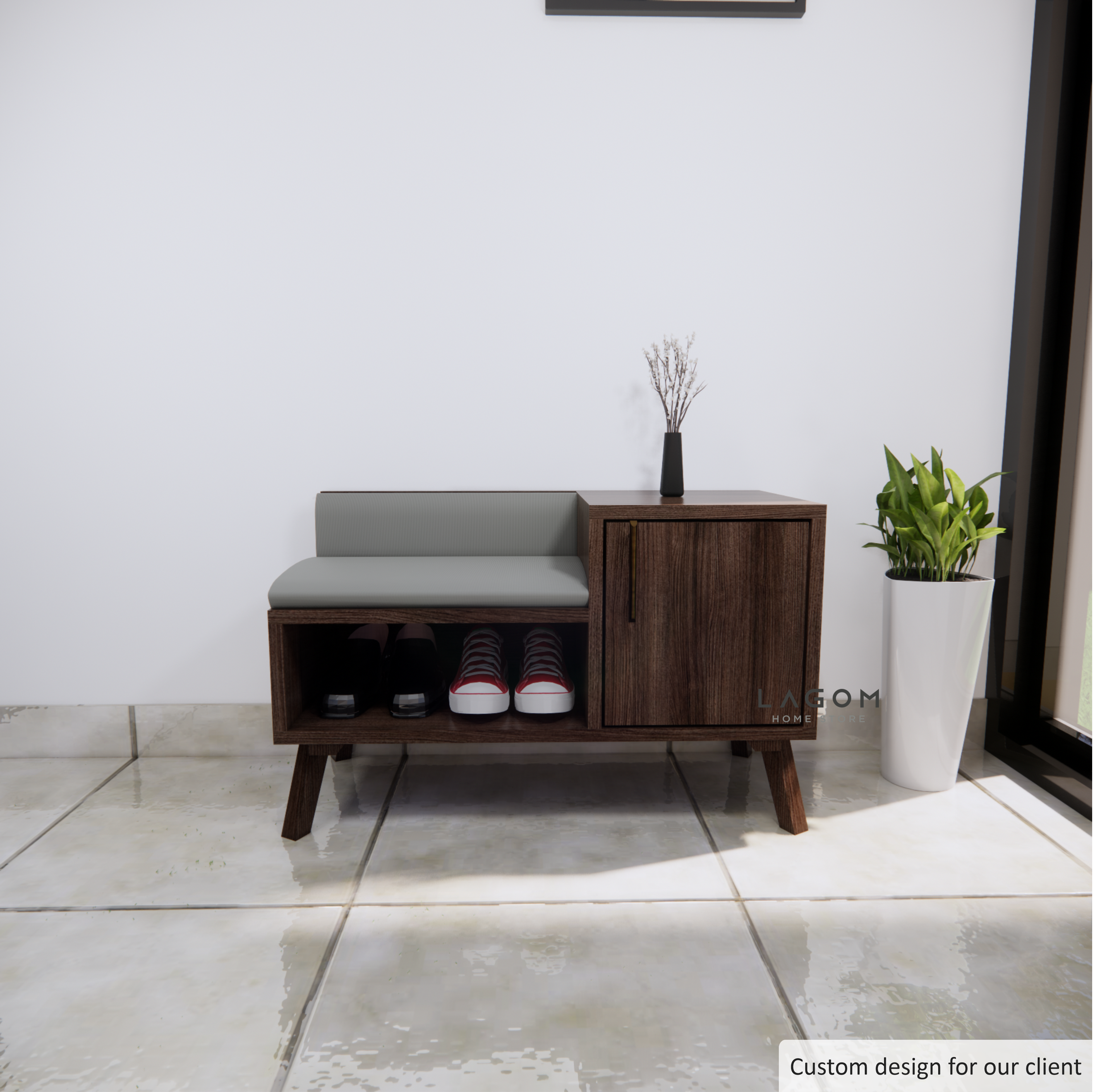Custom-Made | Rak Sepatu dengan Bangku dari Kayu Jati Shoe Storage Lagom Home Store Jati Furnitur Teak Furniture Jakarta