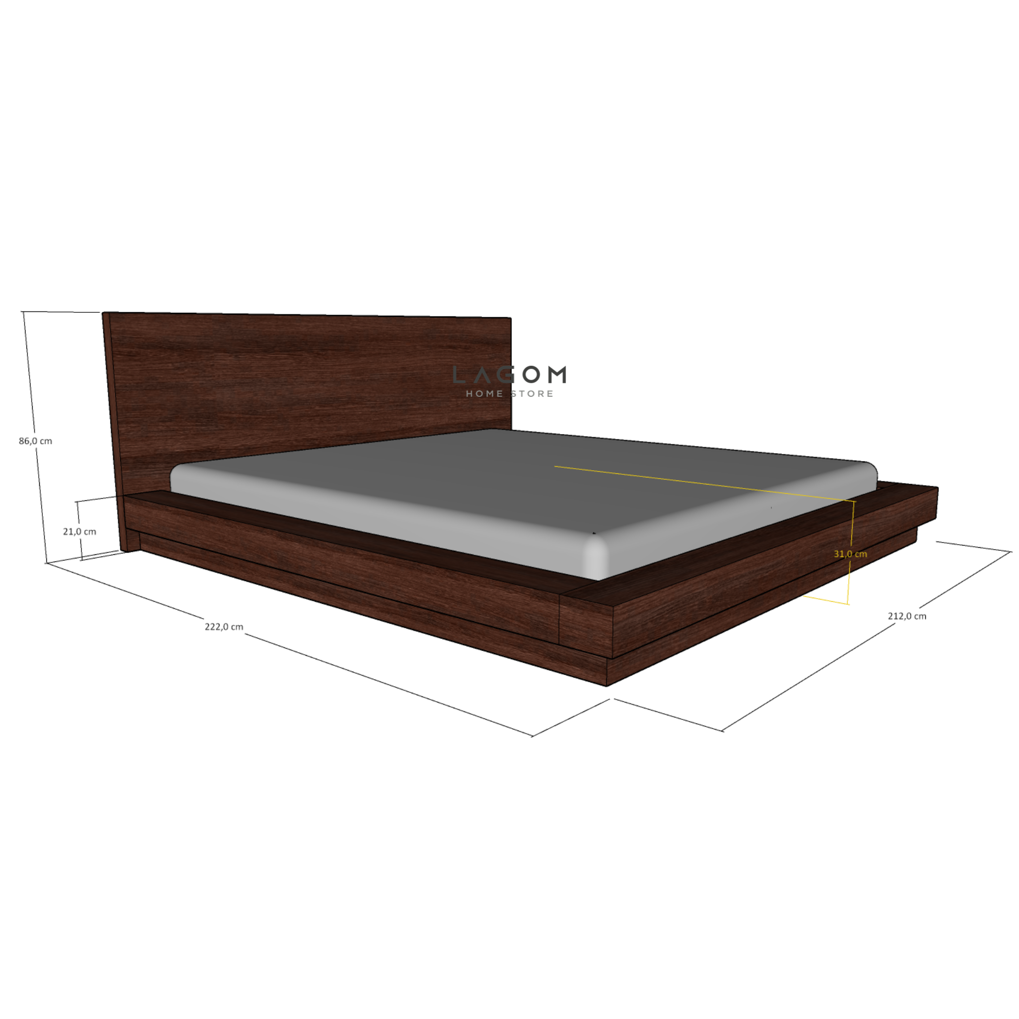 Custom-Made | Ranjang Lantai Kayu Jati dengan Headboard 212 cm x 222 cm x 86 cm (Mattress 180 cm x 200 cm) Bed Frame Lagom Home Store Jati Furnitur Teak Furniture Jakarta