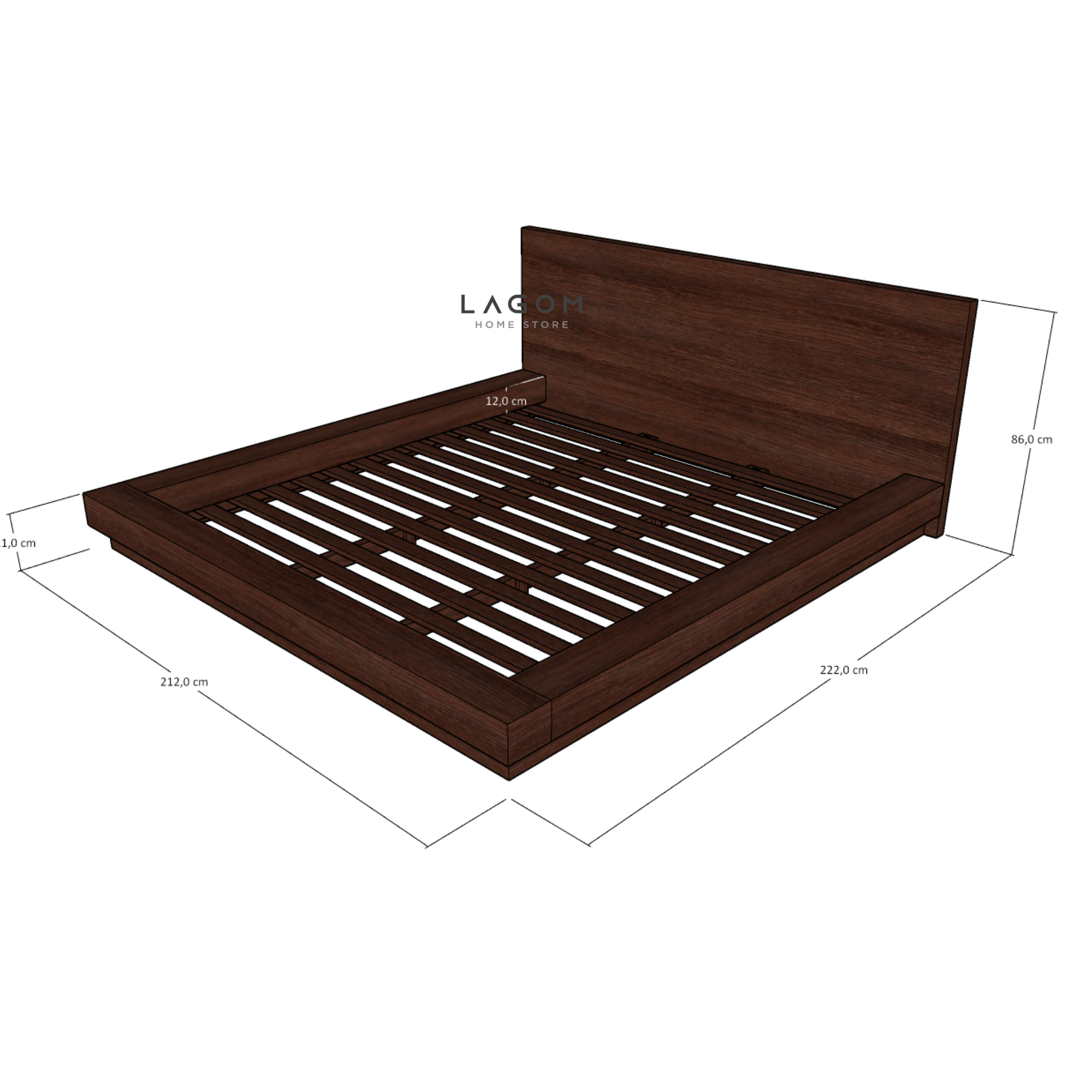 Custom-Made | Ranjang Lantai Kayu Jati dengan Headboard 212 cm x 222 cm x 86 cm (Mattress 180 cm x 200 cm) Bed Frame Lagom Home Store Jati Furnitur Teak Furniture Jakarta