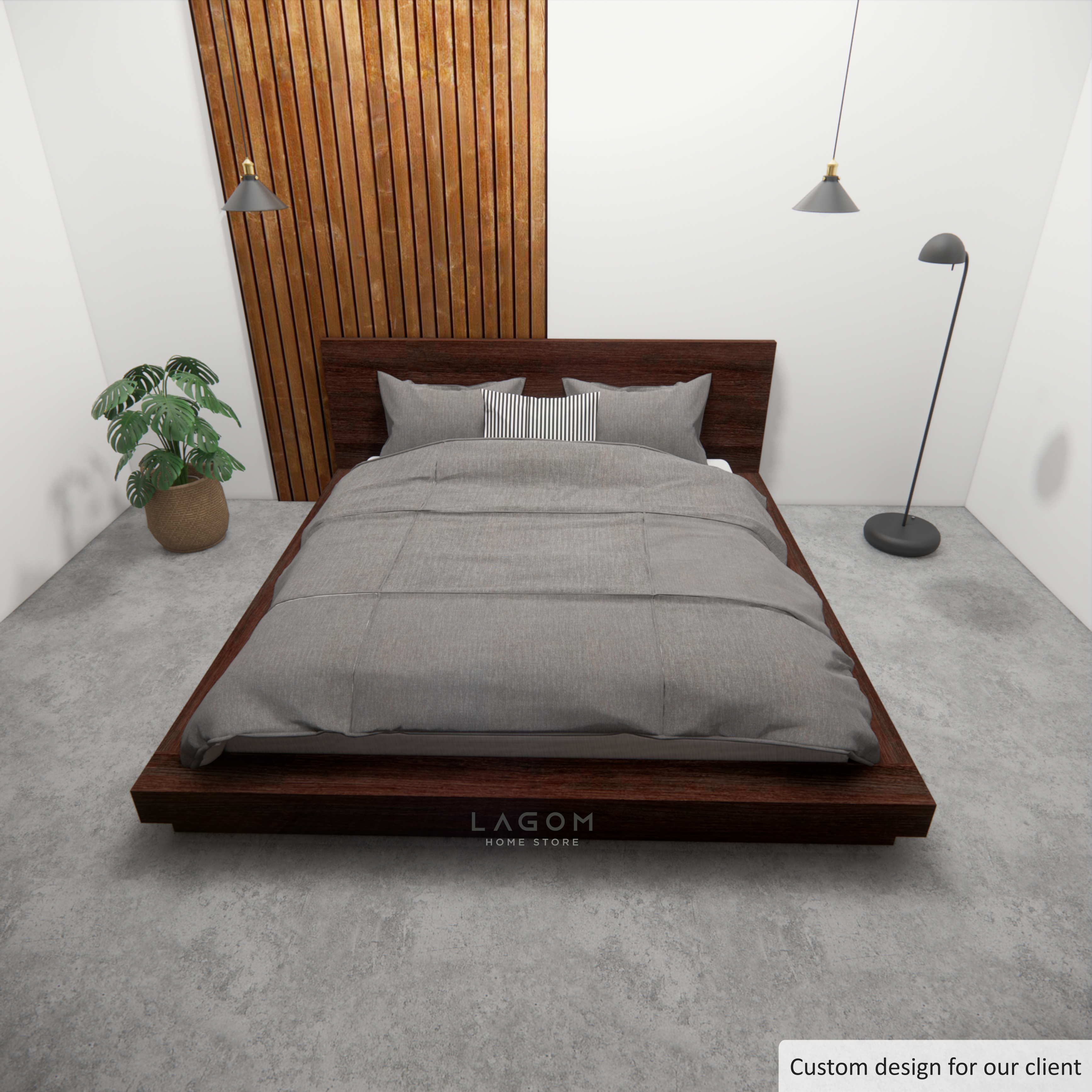 Custom-Made | Ranjang Lantai Kayu Jati dengan Headboard 212 cm x 222 cm x 86 cm (Mattress 180 cm x 200 cm) Bed Frame Lagom Home Store Jati Furnitur Teak Furniture Jakarta