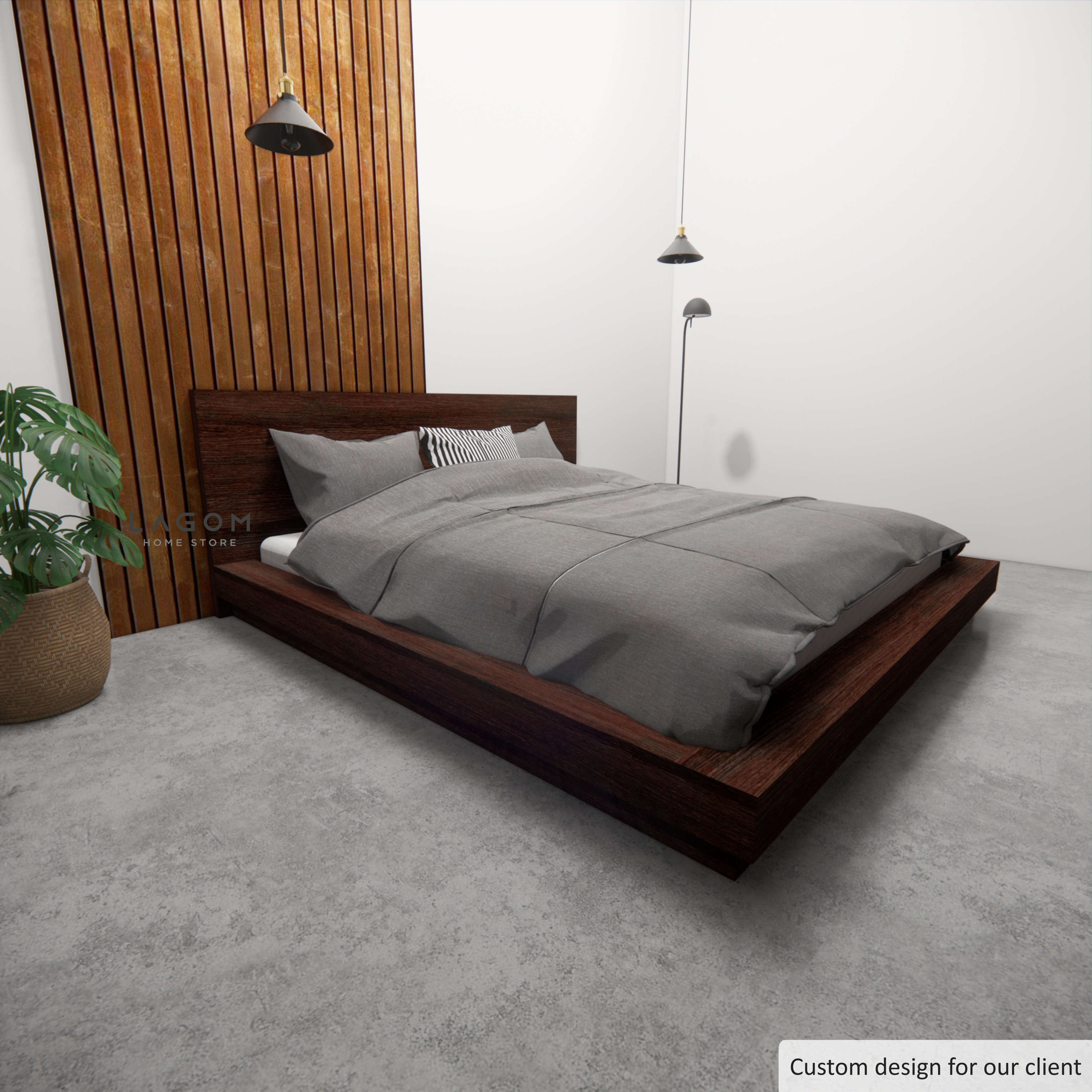 Custom-Made | Ranjang Lantai Kayu Jati dengan Headboard 212 cm x 222 cm x 86 cm (Mattress 180 cm x 200 cm) Bed Frame Lagom Home Store Jati Furnitur Teak Furniture Jakarta