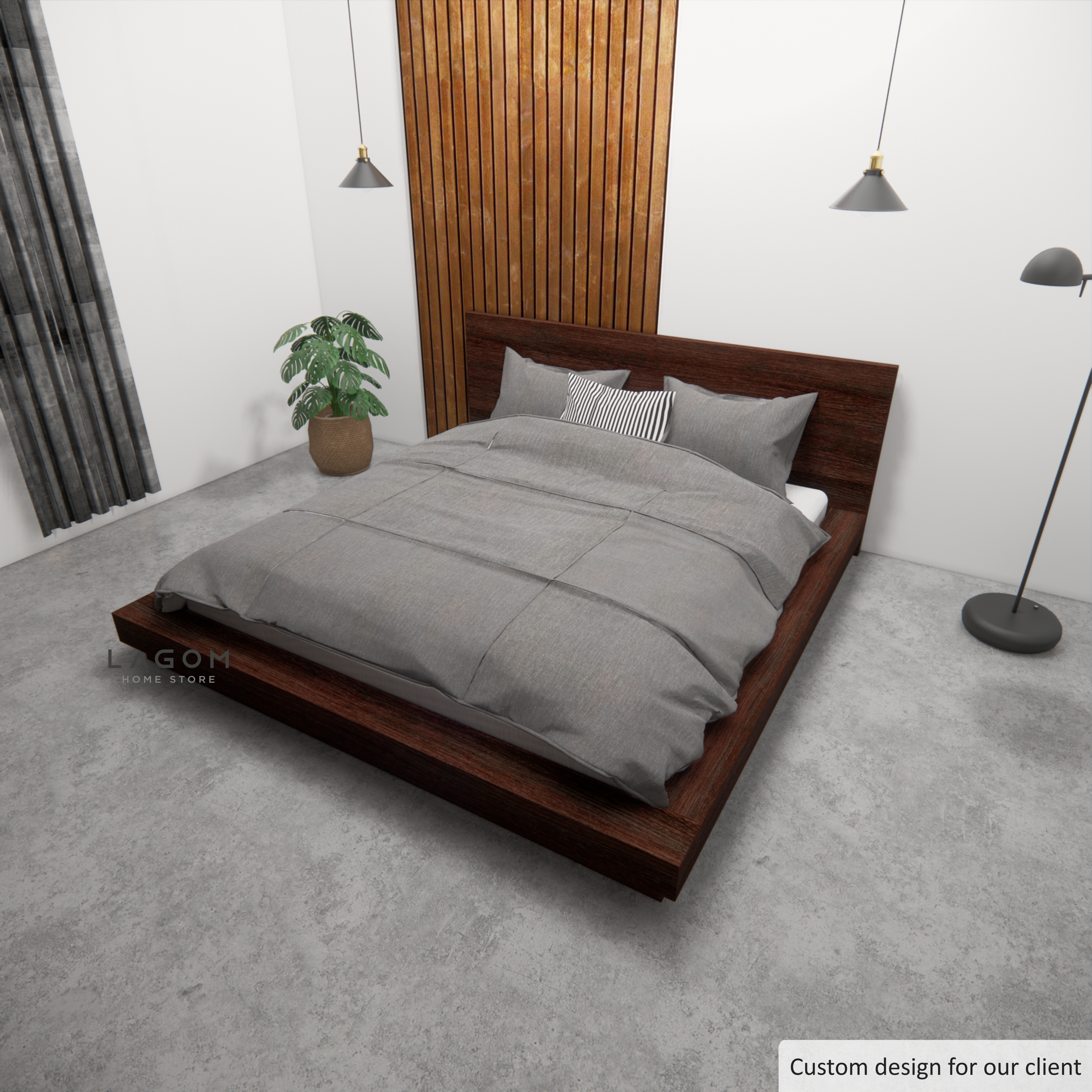 Custom-Made | Ranjang Lantai Kayu Jati dengan Headboard 212 cm x 222 cm x 86 cm (Mattress 180 cm x 200 cm) Bed Frame Lagom Home Store Jati Furnitur Teak Furniture Jakarta