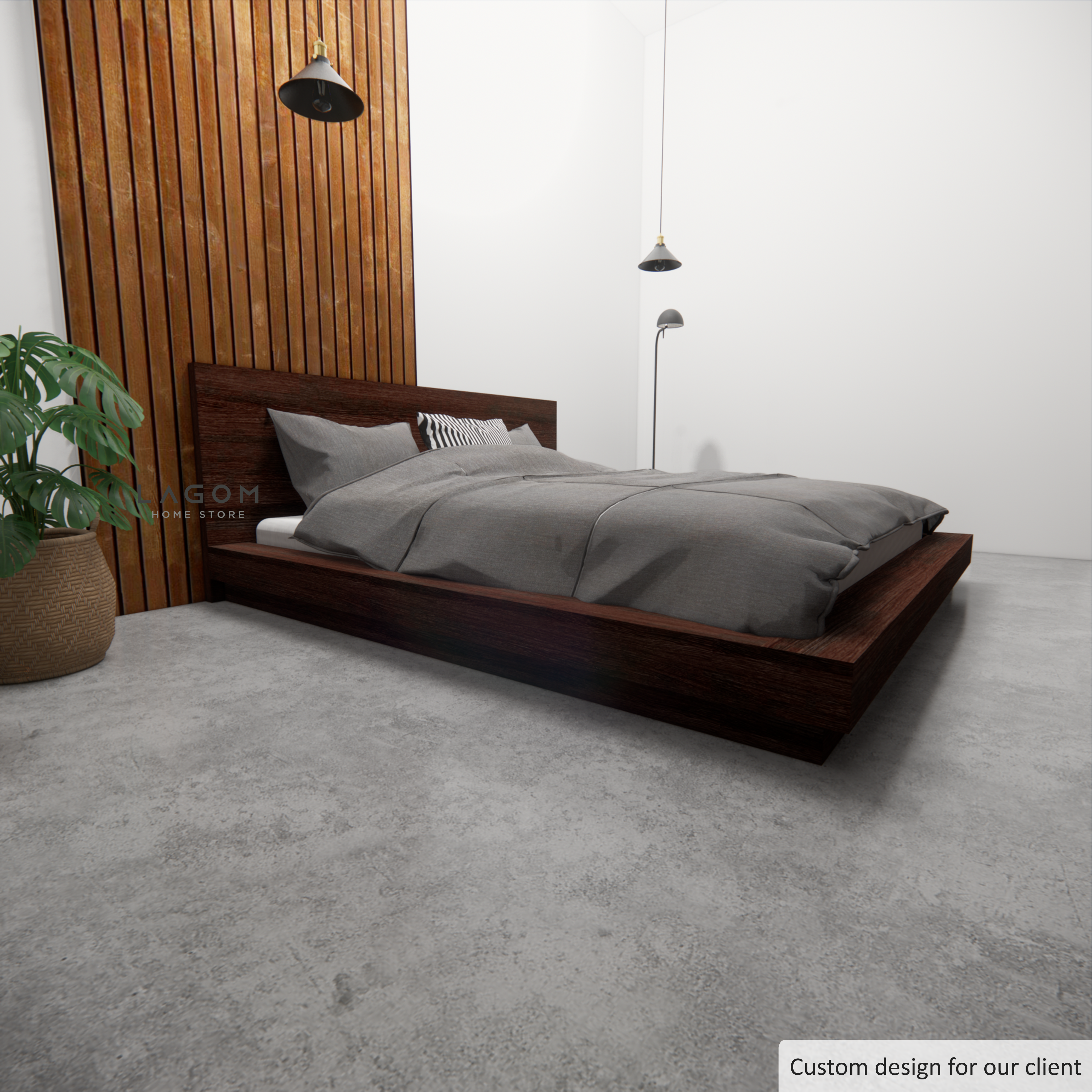 Custom-Made | Ranjang Lantai Kayu Jati dengan Headboard 212 cm x 222 cm x 86 cm (Mattress 180 cm x 200 cm) Bed Frame Lagom Home Store Jati Furnitur Teak Furniture Jakarta