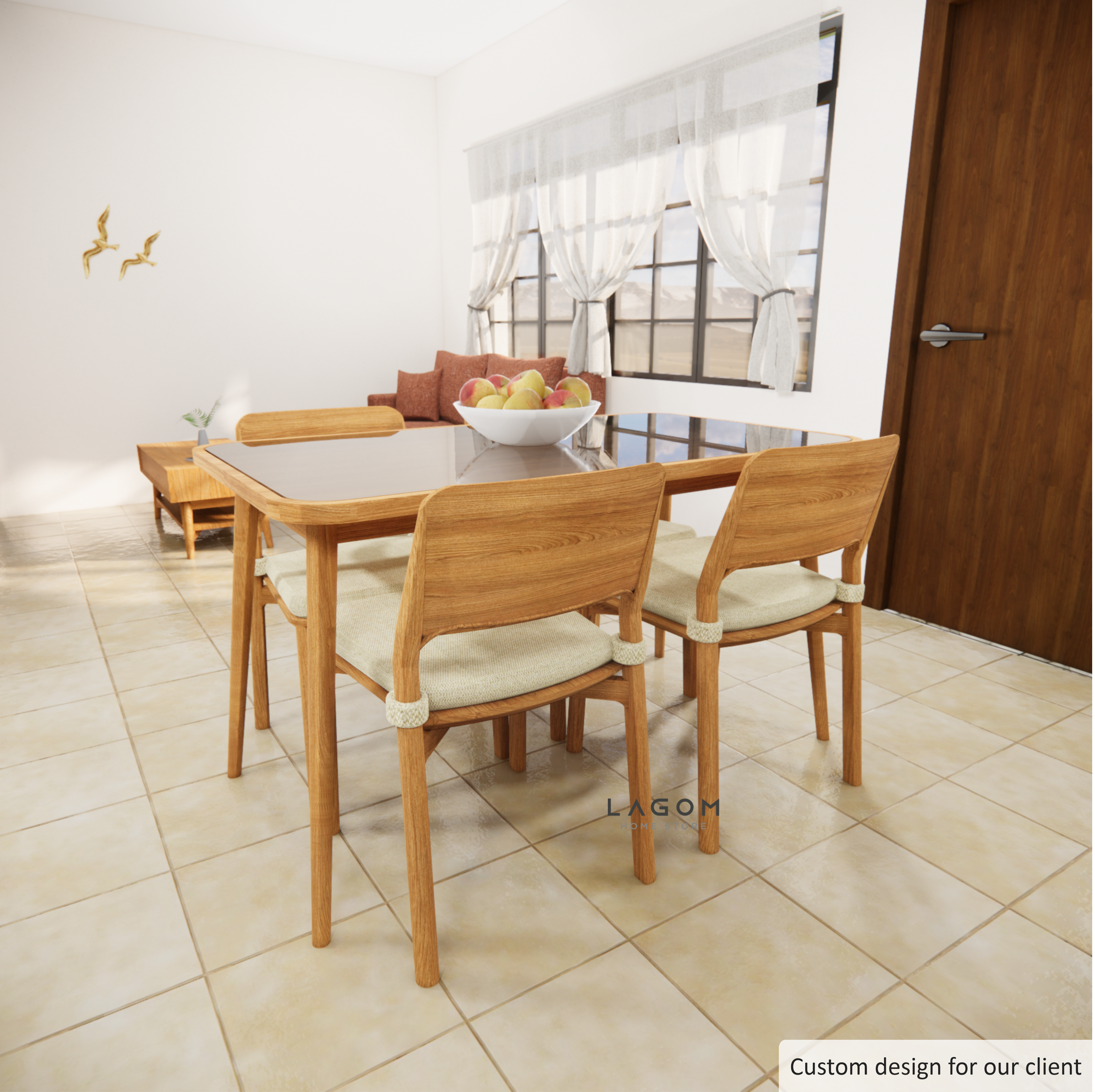 Custom-Made | Set Meja Makan Modern dengan 4 Kursi Bahan Jati Dining Set Lagom Home Store Jati Furnitur Teak Furniture Jakarta