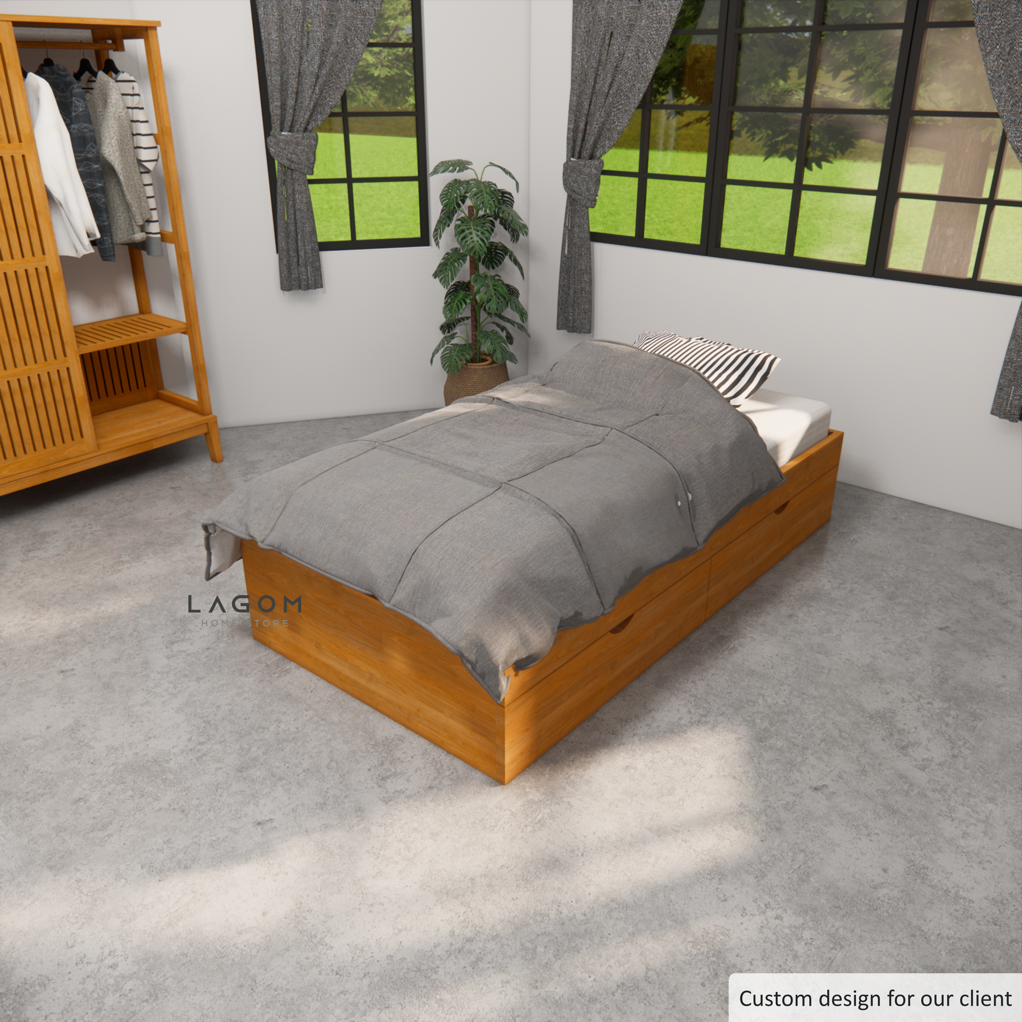 Custom-Made | Single Bed Frame/Tempat Tidur Kayu Jati For mattress 100 cm x 200 cm Bed Frame Lagom Home Store Jati Furnitur Teak Furniture Jakarta