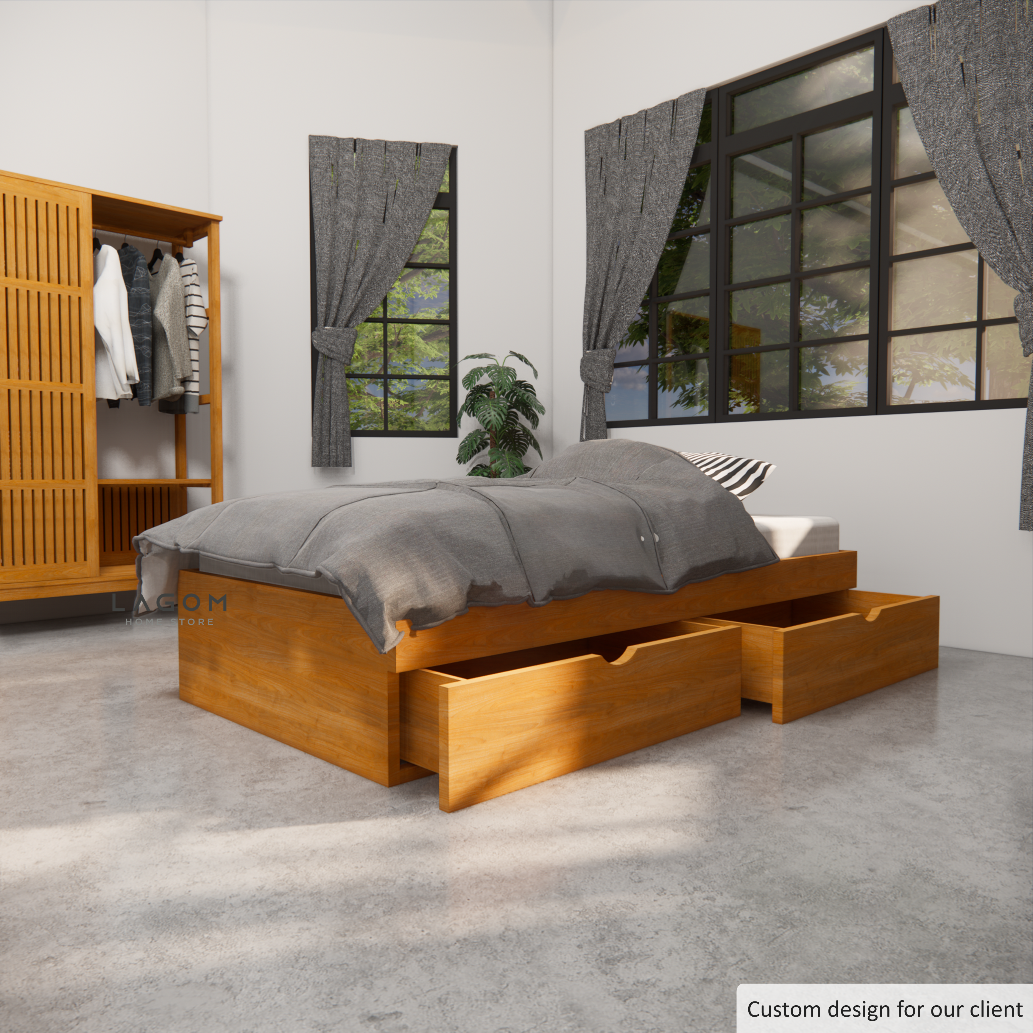 Custom-Made | Single Bed Frame/Tempat Tidur Kayu Jati For mattress 100 cm x 200 cm Bed Frame Lagom Home Store Jati Furnitur Teak Furniture Jakarta