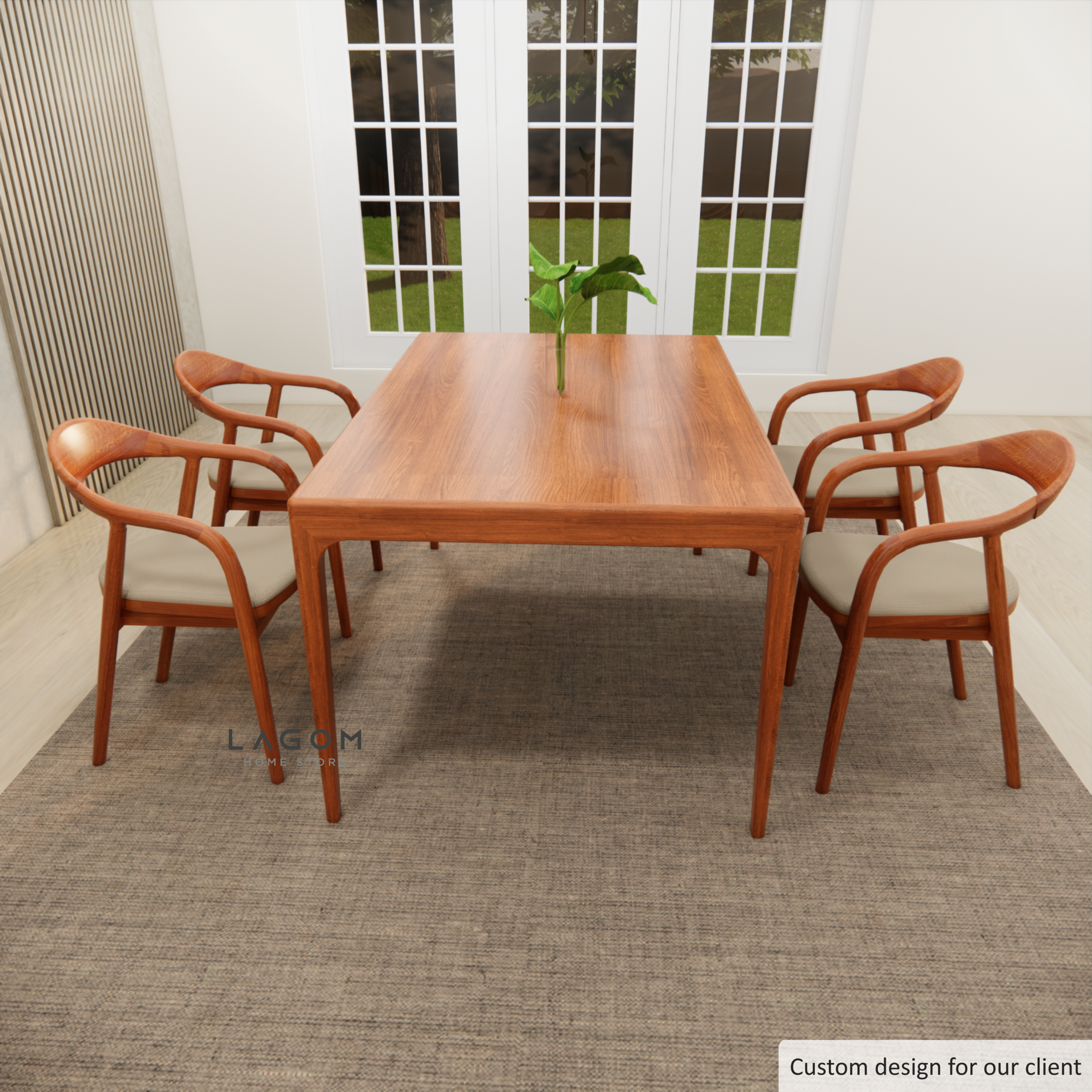 Custom-Made | Solid Teak Wood Dining Set with 4 Chairs Dining Set Lagom Home Store Jati Furnitur Teak Furniture Jakarta