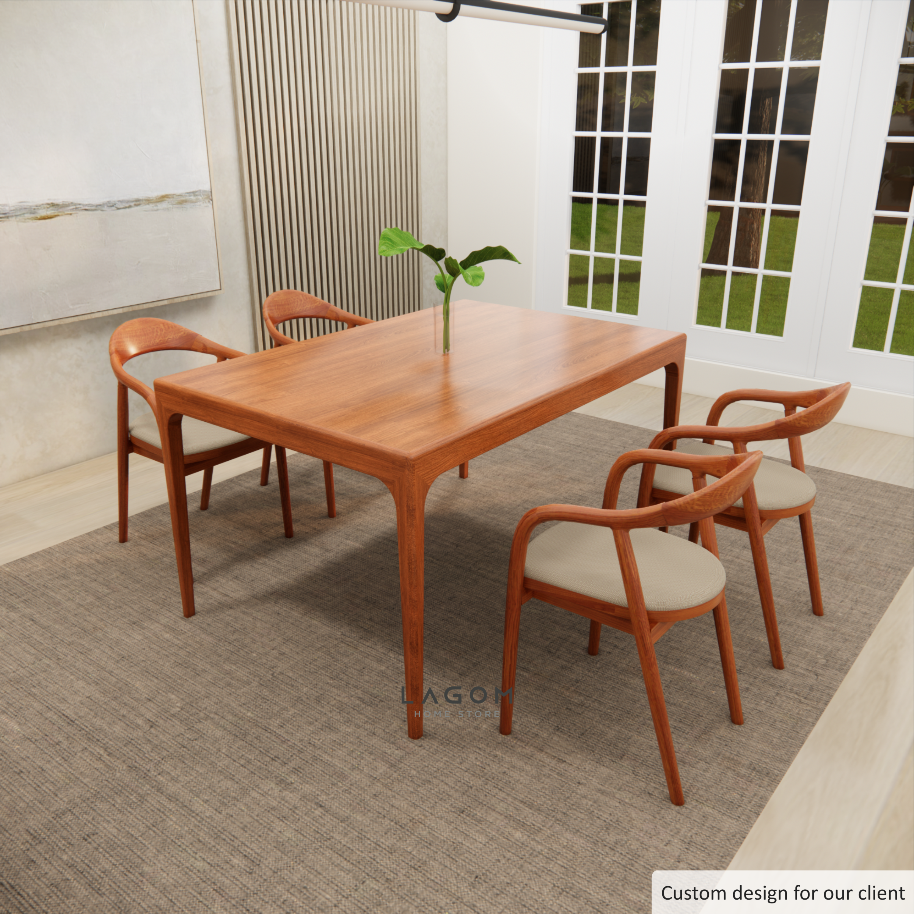 Custom-Made | Solid Teak Wood Dining Set with 4 Chairs Dining Set Lagom Home Store Jati Furnitur Teak Furniture Jakarta