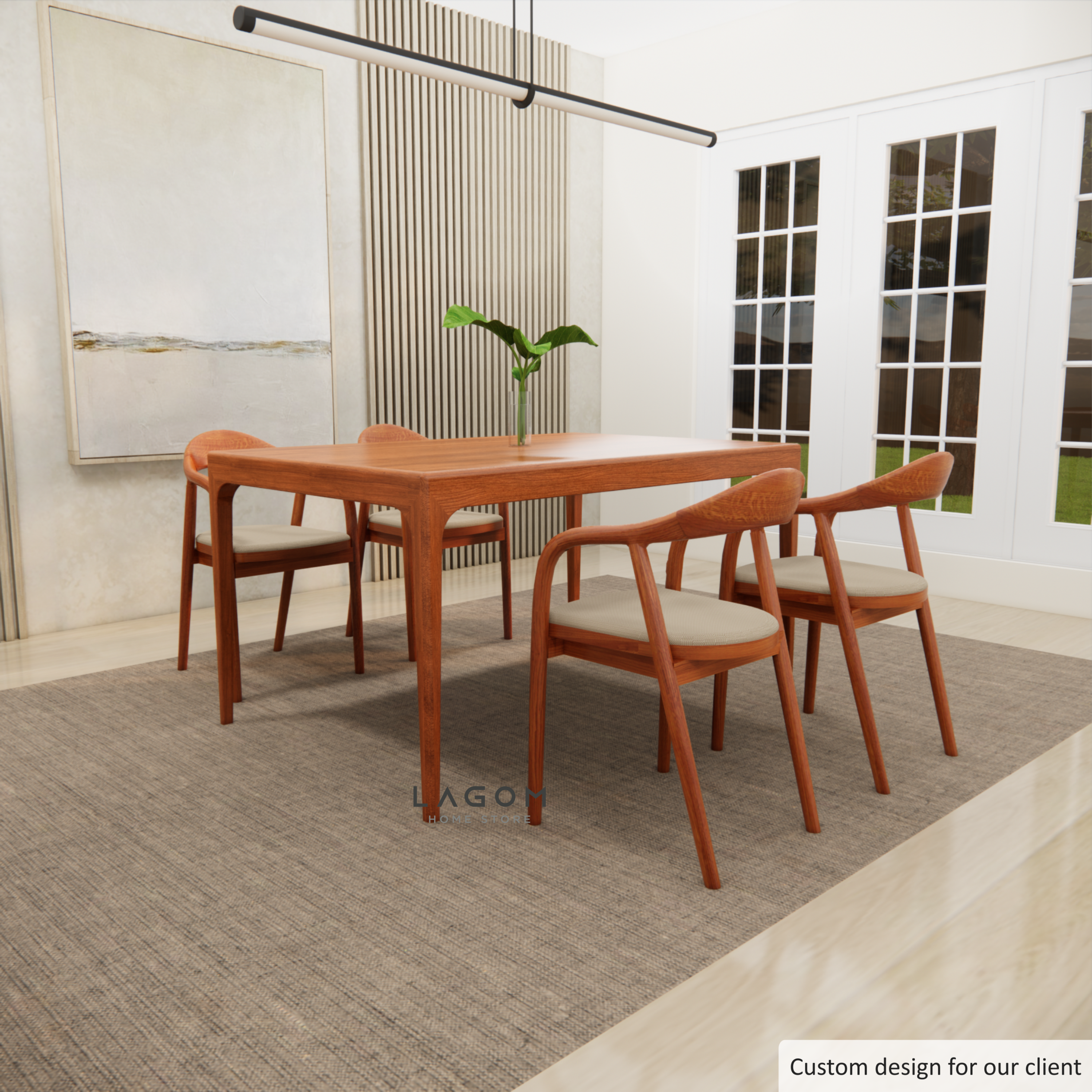 Custom-Made | Solid Teak Wood Dining Set with 4 Chairs Dining Set Lagom Home Store Jati Furnitur Teak Furniture Jakarta