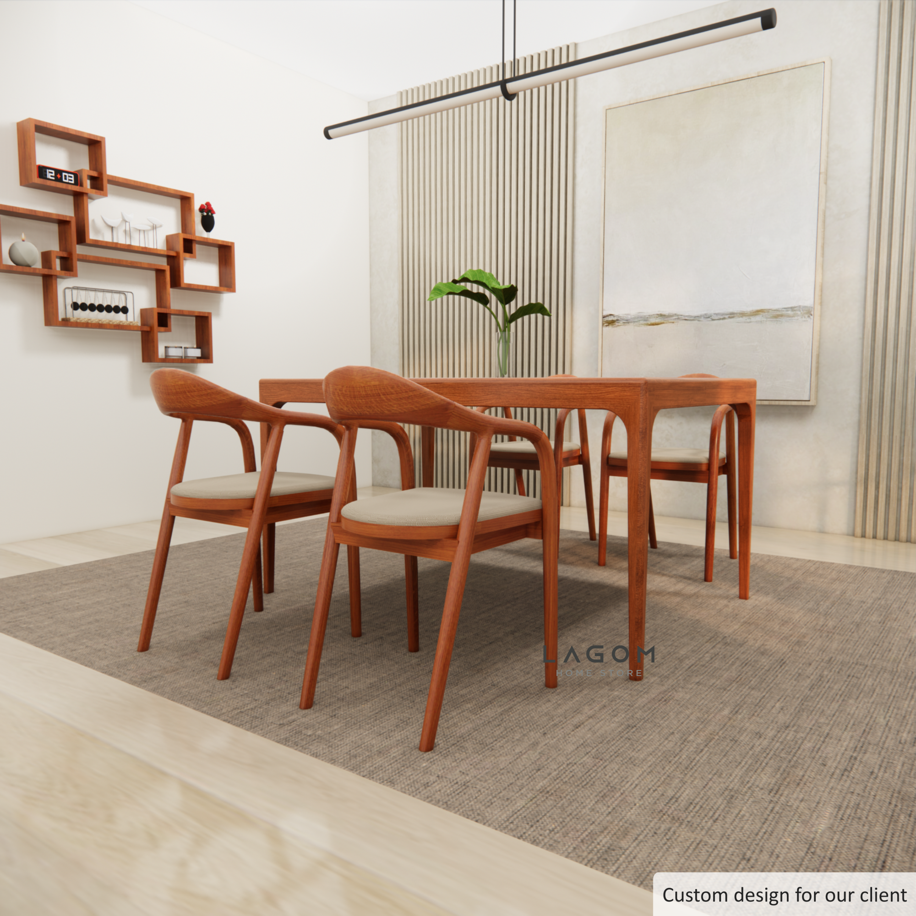 Custom-Made | Solid Teak Wood Dining Set with 4 Chairs Dining Set Lagom Home Store Jati Furnitur Teak Furniture Jakarta