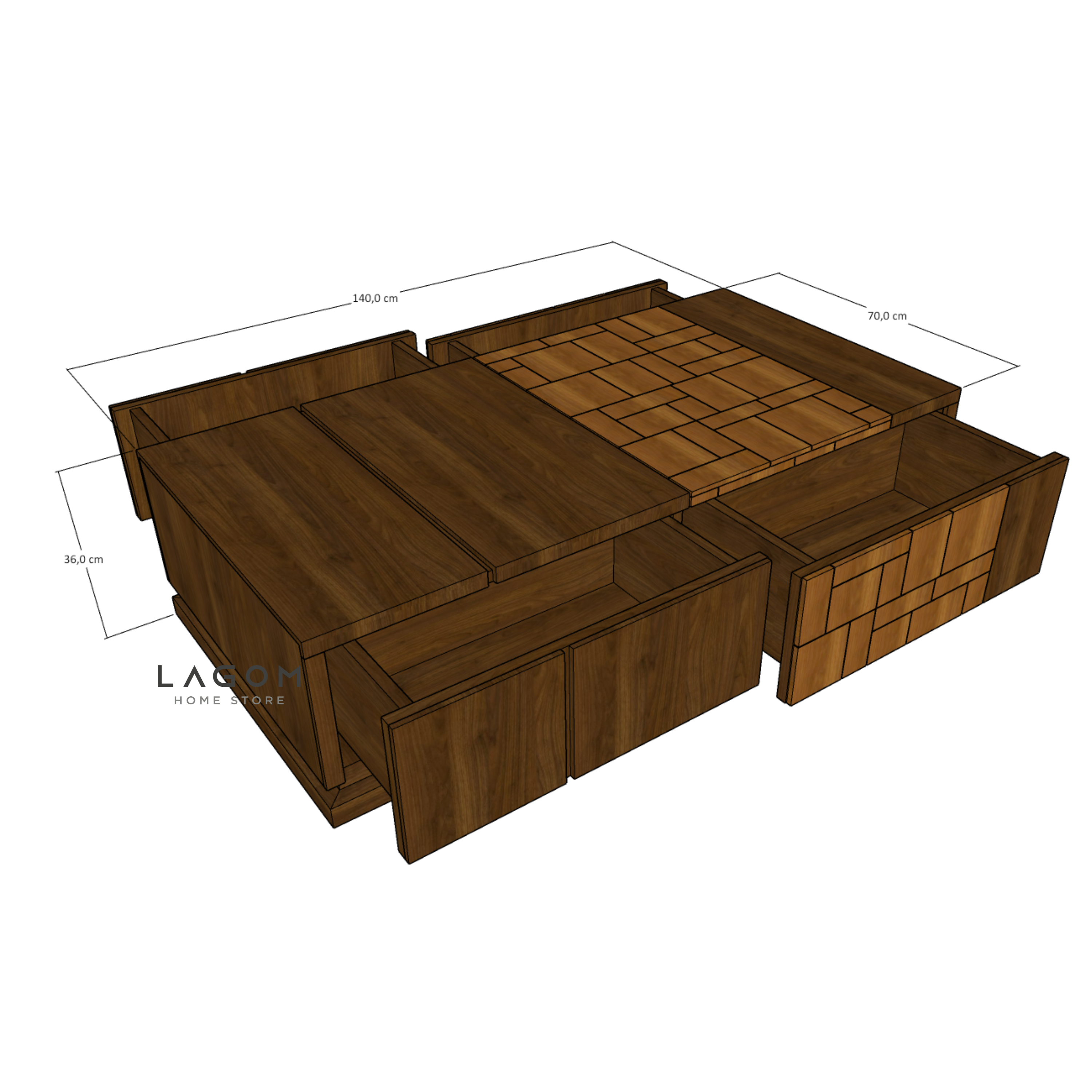 Custom-Made | Teak Wood Coffee Table with Hidden Storage Coffee Table Lagom Home Store Jati Furnitur Teak Furniture Jakarta