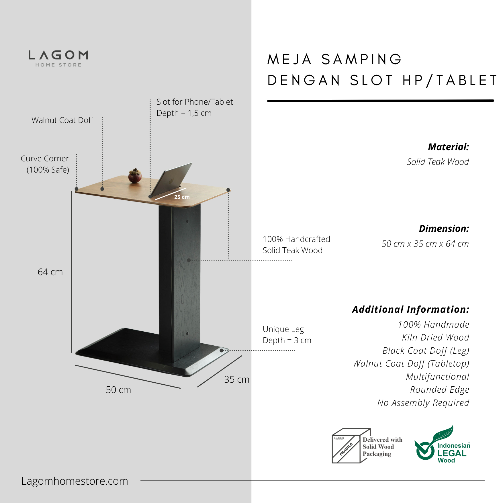 Device-Friendly Teak Side Table Side Table Lagom Home Store Jati Furnitur Teak Furniture Jakarta