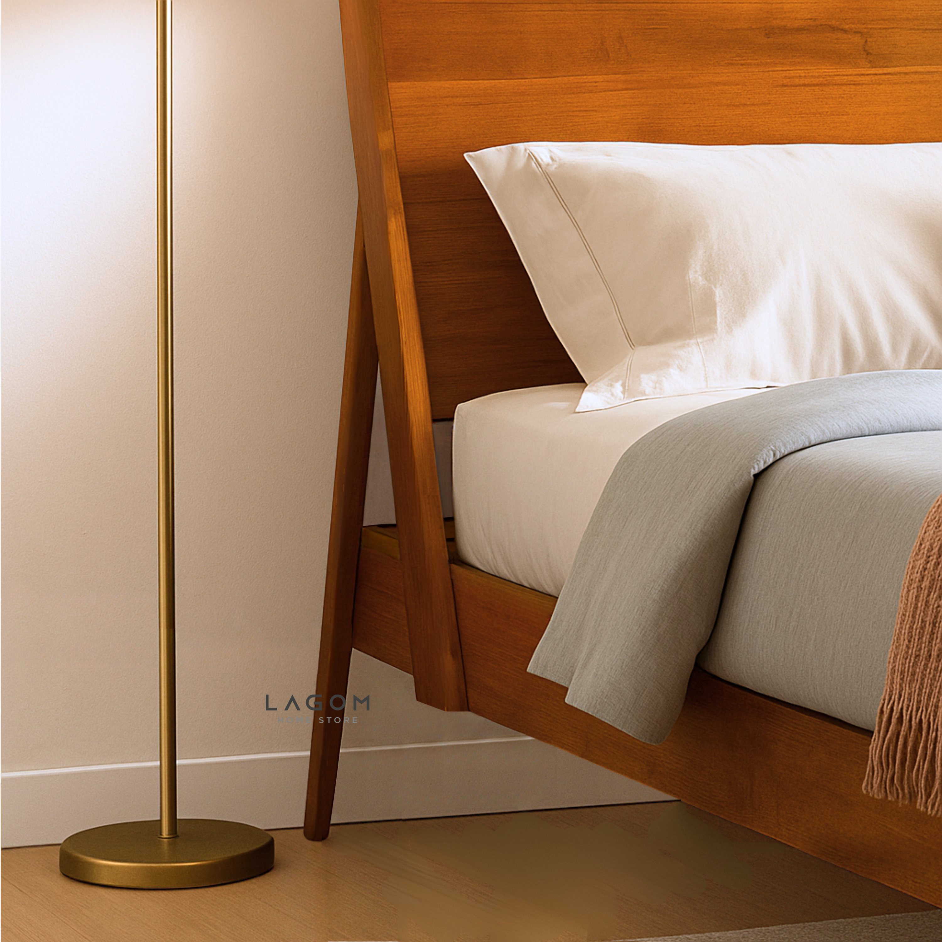 Exclusive Bed Frame with Headboard in Solid Teak Wood Bed Frame Lagom Home Store Jati Furnitur Teak Furniture Jakarta