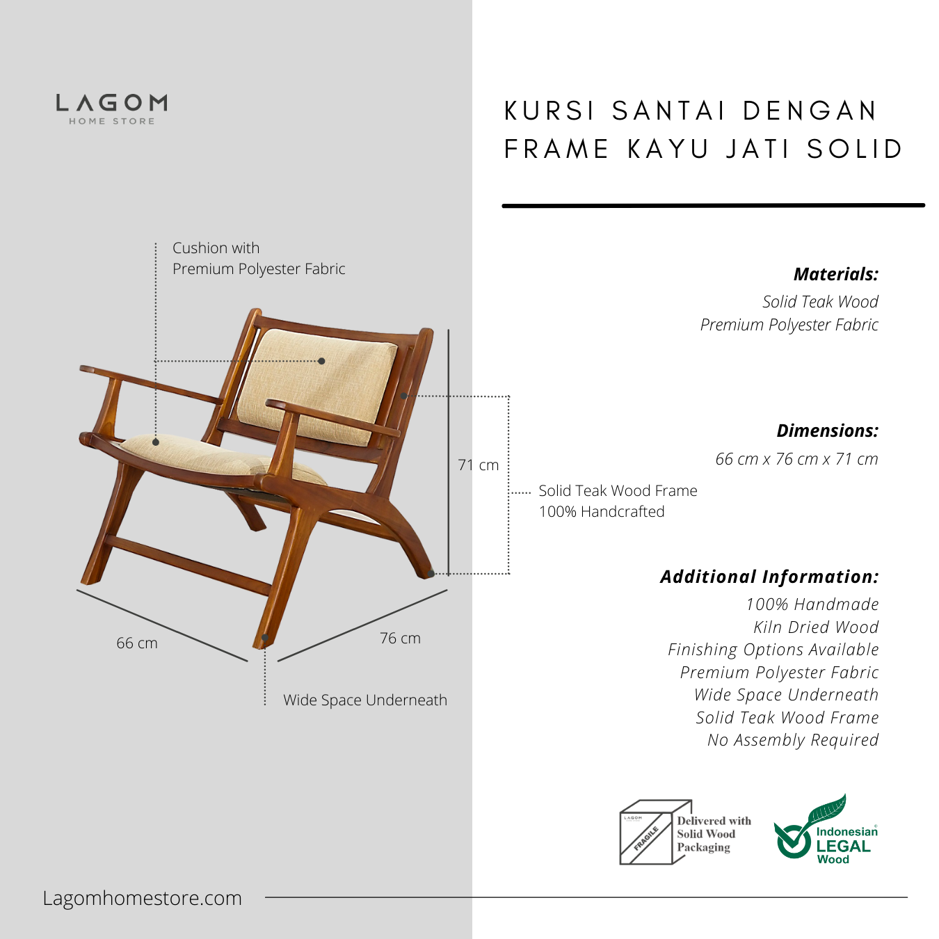 Exclusive Teak Wood Lounge Chair with Premium Cushion Chair Lagom Home Store Jati Furnitur Teak Furniture Jakarta