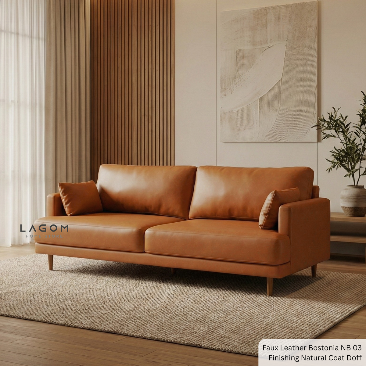 Family Sofa with Premium Faux Leather & Teak Wood Frame Sofa Lagom Home Store Jati Furnitur Teak Furniture Jakarta
