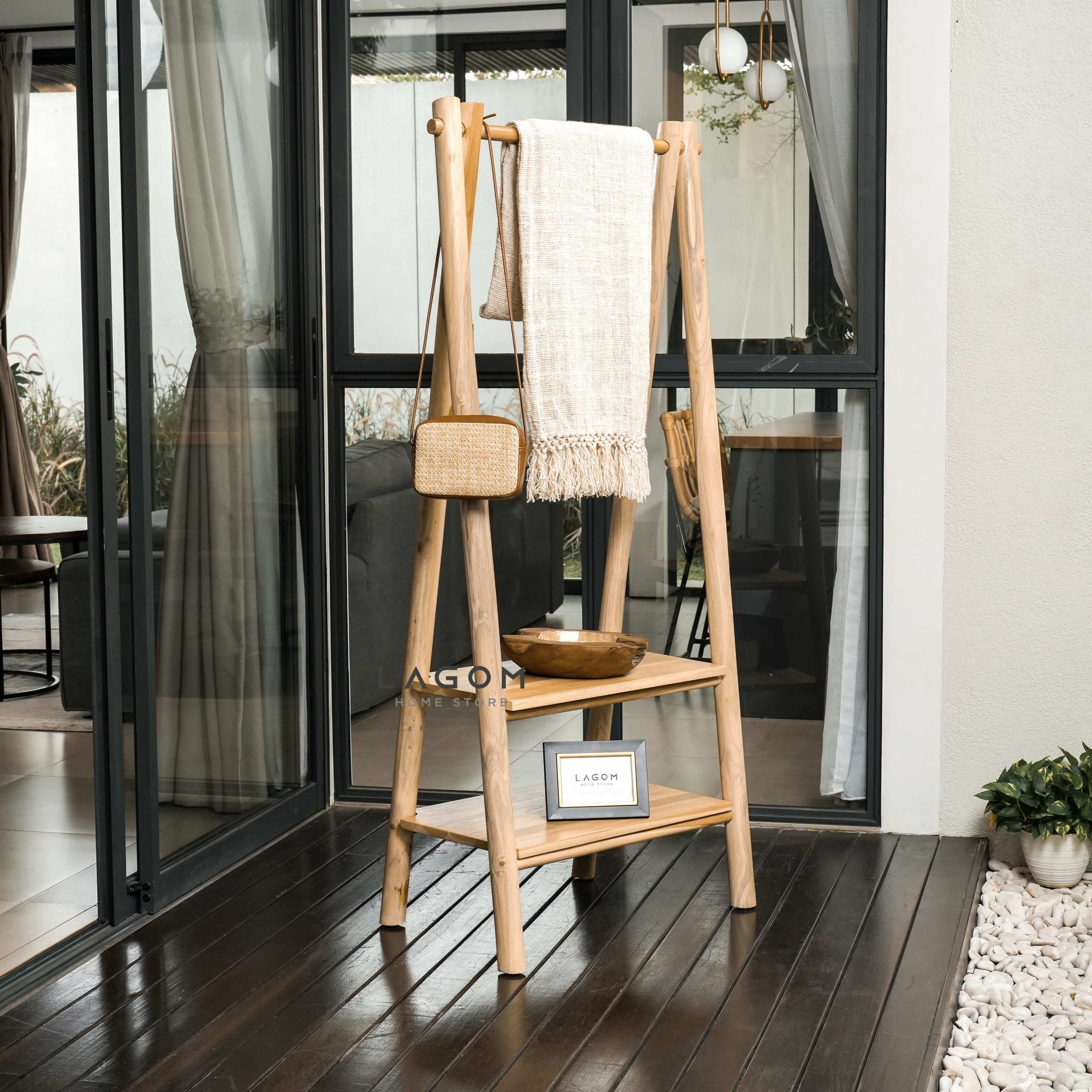 Gantungan Baju Kayu Jati 2 Rak: Elegan Indoor & Outdoor Standing Coat Hanger Lagom Home Store Jati Furnitur Teak Furniture Jakarta