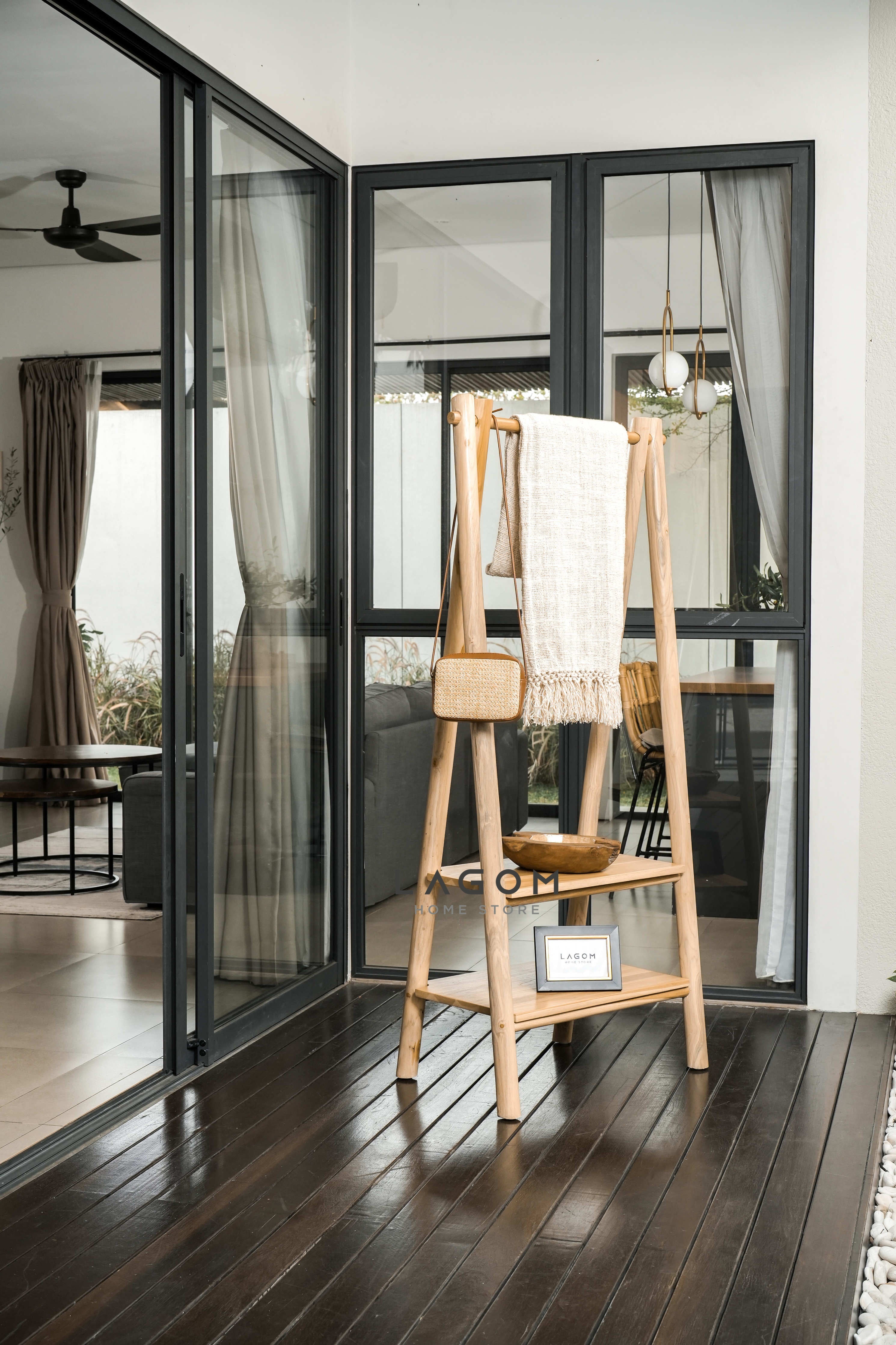 Gantungan Baju Kayu Jati 2 Rak: Elegan Indoor & Outdoor Standing Coat Hanger Lagom Home Store Jati Furnitur Teak Furniture Jakarta