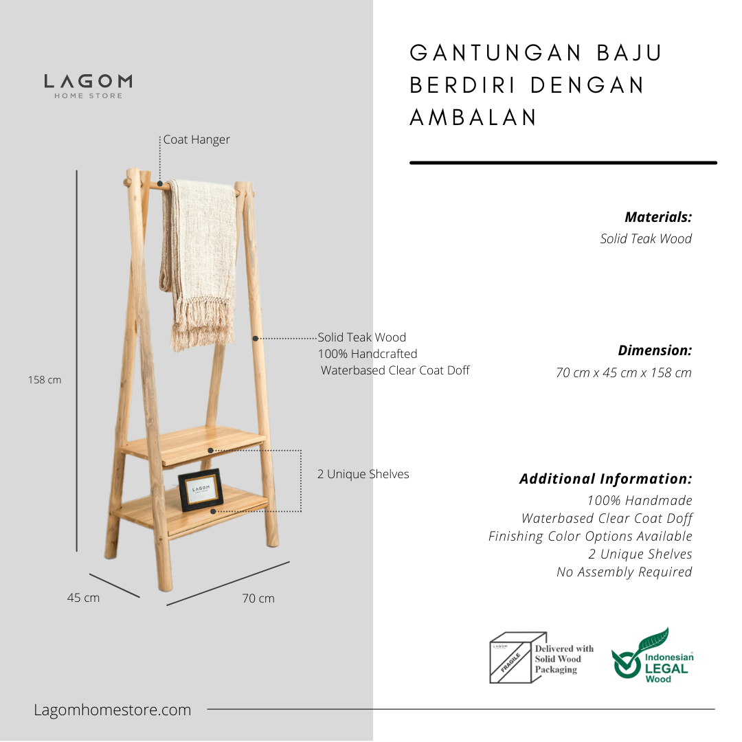 Gantungan Baju Kayu Jati 2 Rak: Elegan Indoor & Outdoor Standing Coat Hanger Lagom Home Store Jati Furnitur Teak Furniture Jakarta