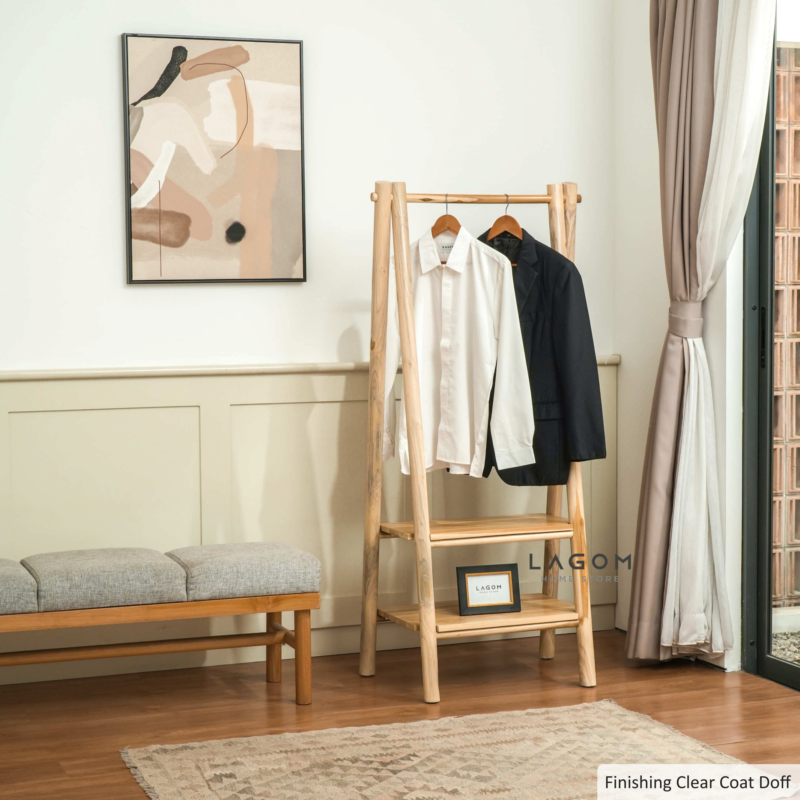 Gantungan Baju Kayu Jati 2 Rak: Elegan Indoor & Outdoor Standing Coat Hanger Lagom Home Store Jati Furnitur Teak Furniture Jakarta