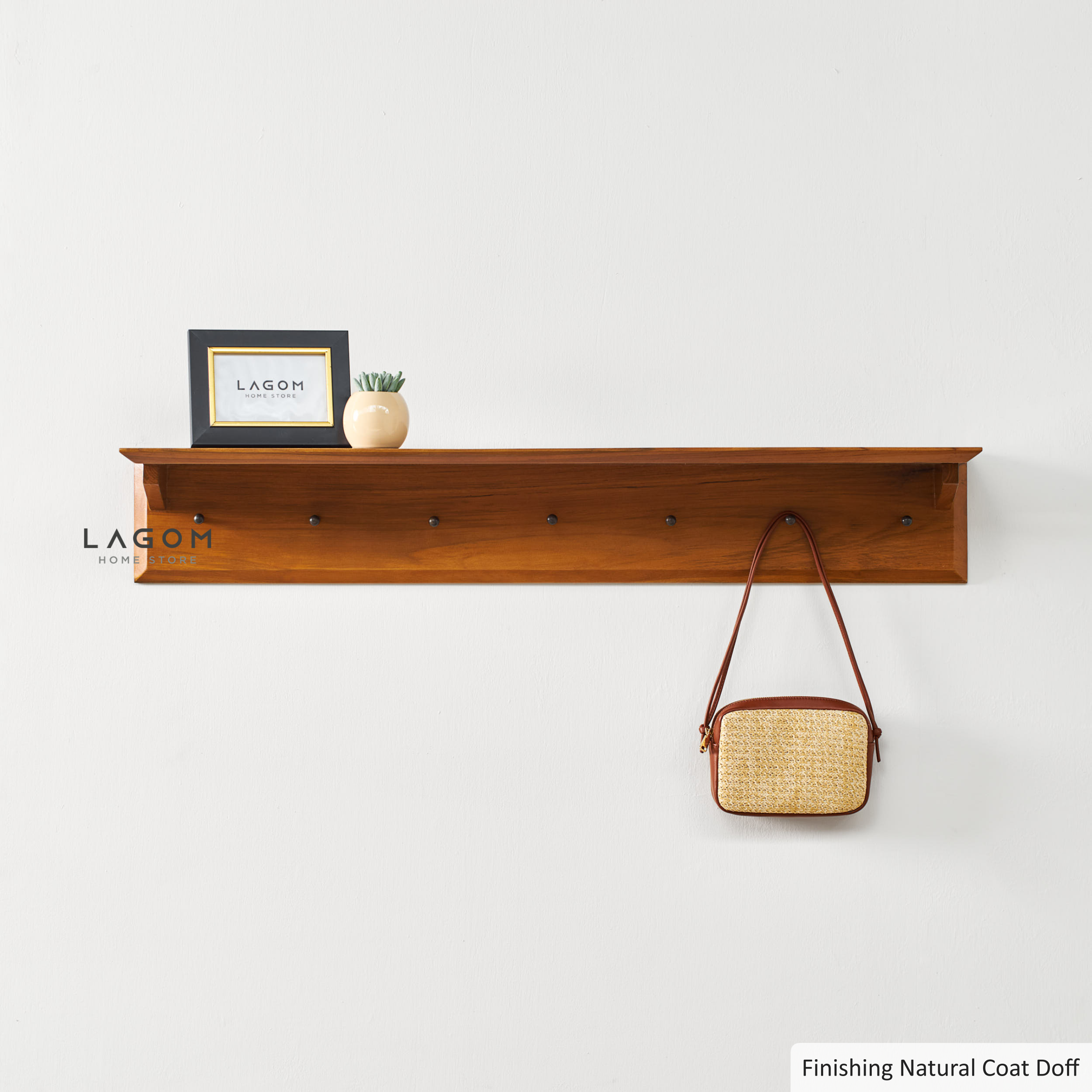 Gantungan Dinding dengan Ambalan Atas dari Kayu Jati Solid Wall Coat Hanger Lagom Home Store Jati Furnitur Teak Furniture Jakarta