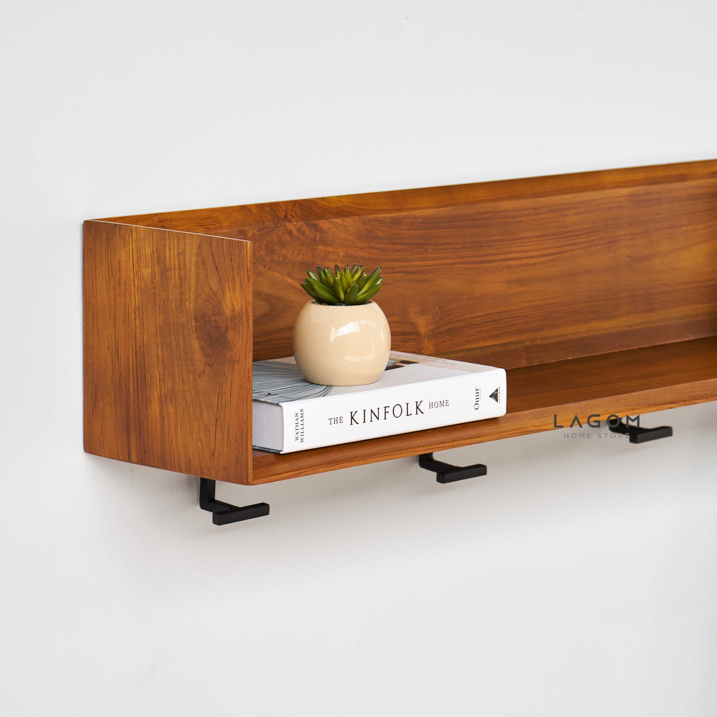 Gantungan Dinding Kayu Jati dengan Rak Pajangan Wall Coat Hanger Lagom Home Store Jati Furnitur Teak Furniture Jakarta