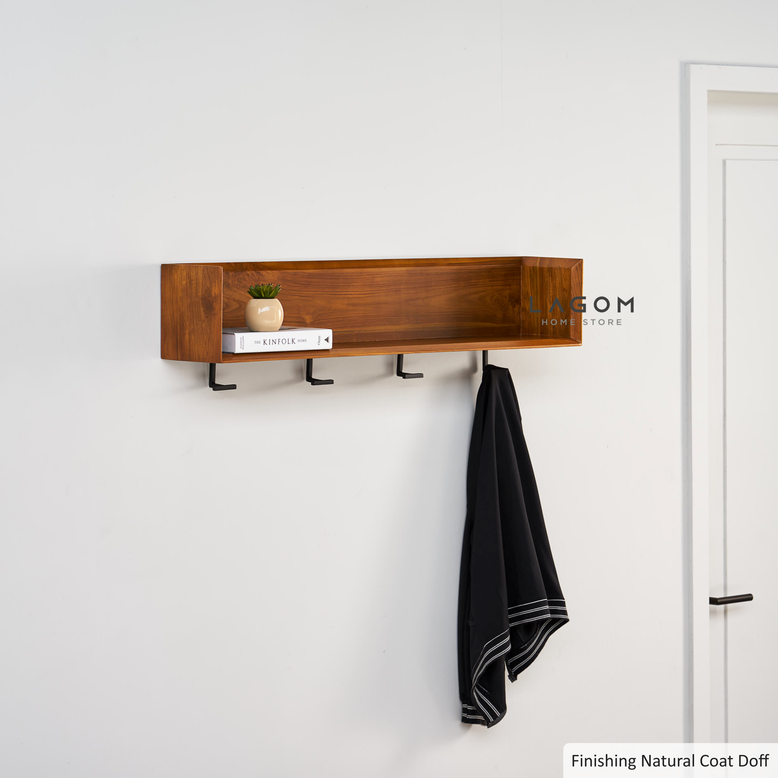Gantungan Dinding Kayu Jati dengan Rak Pajangan Wall Coat Hanger Lagom Home Store Jati Furnitur Teak Furniture Jakarta