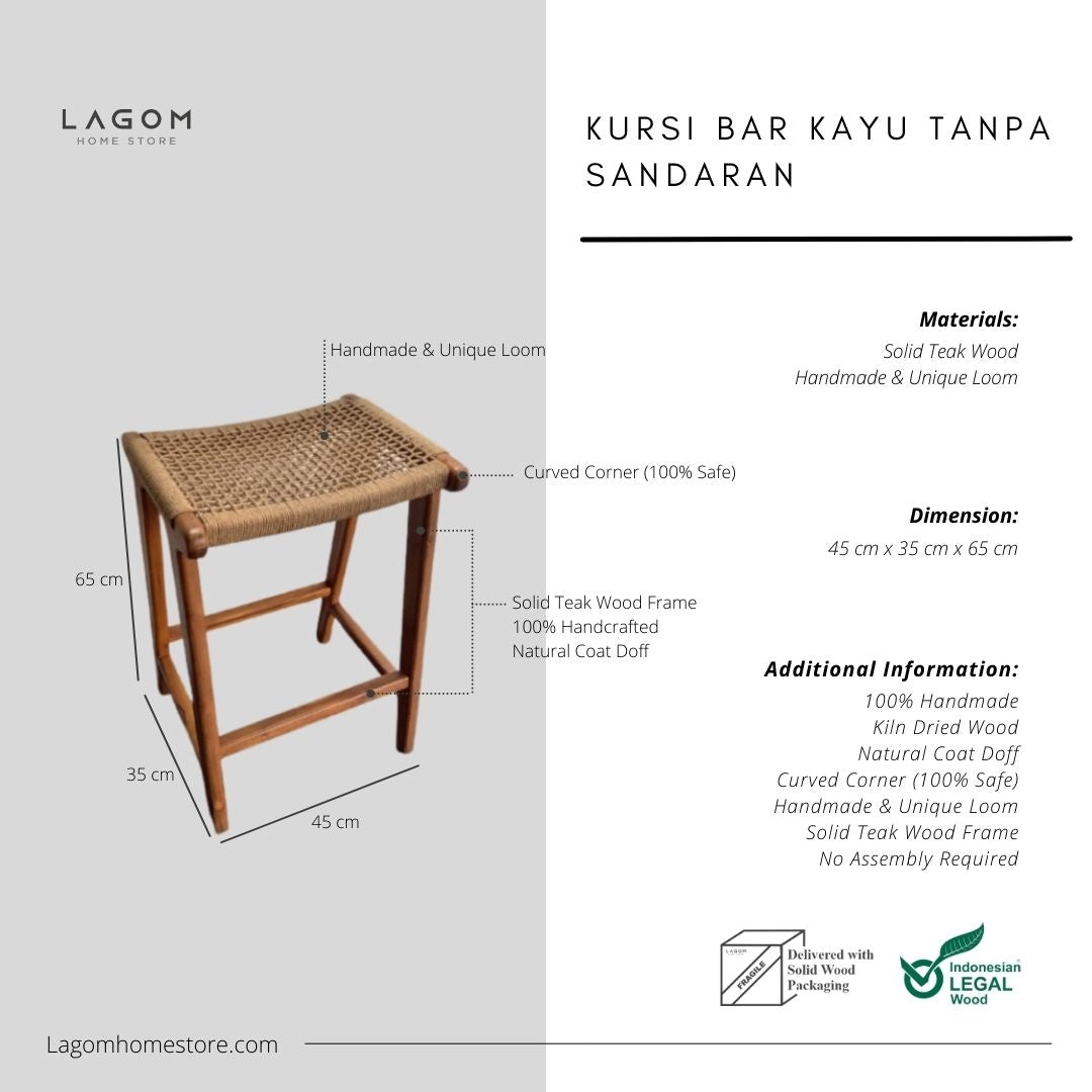 Kursi Bar Unik Minimalis dari Handmade Loom dan Kayu Jati Bar Stool Lagom Home Store Jati Furnitur Teak Furniture Jakarta