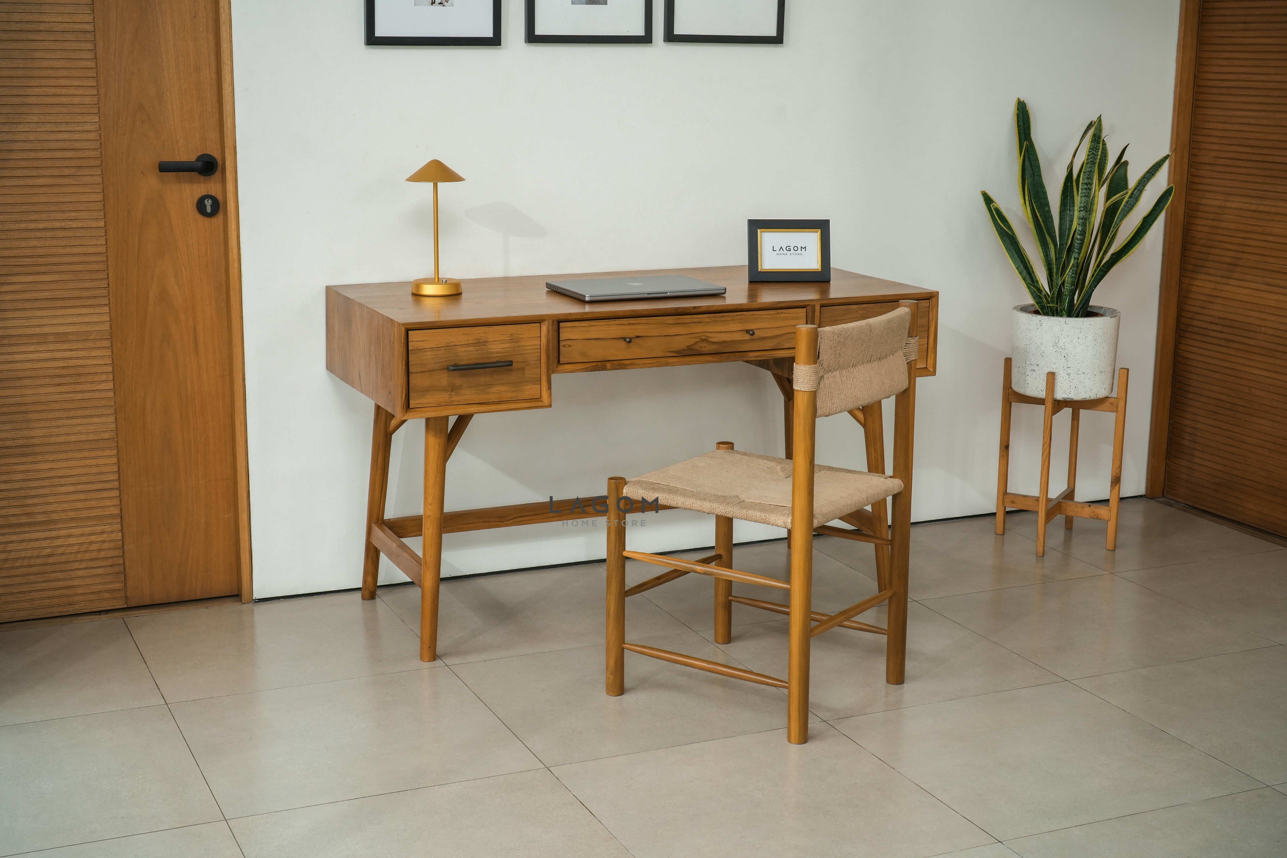 Kursi Kerja dan Makan Kayu Jati Solid dengan Loom Premium Chair Lagom Home Store Jati Furnitur Teak Furniture Jakarta