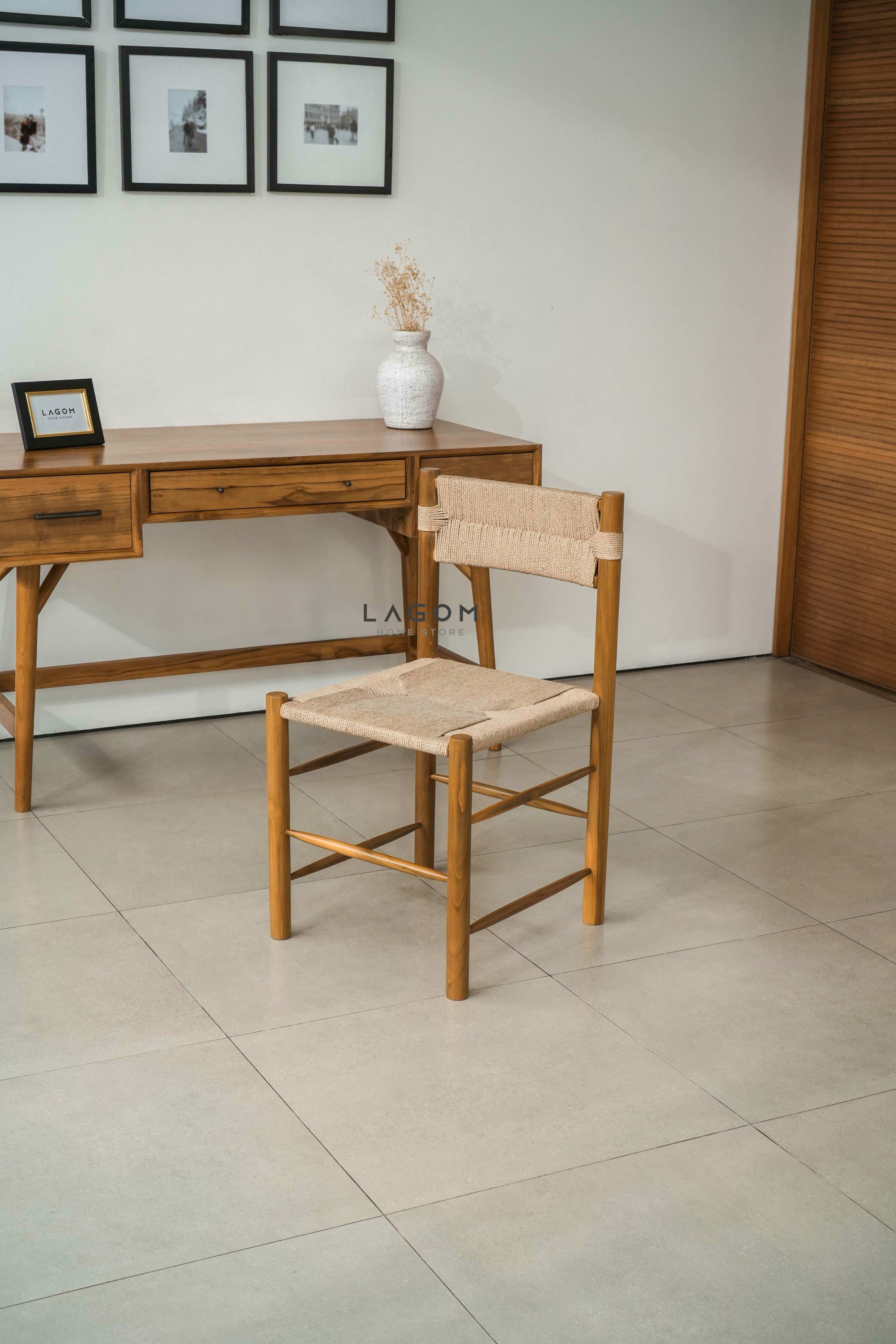 Kursi Kerja dan Makan Kayu Jati Solid dengan Loom Premium Chair Lagom Home Store Jati Furnitur Teak Furniture Jakarta