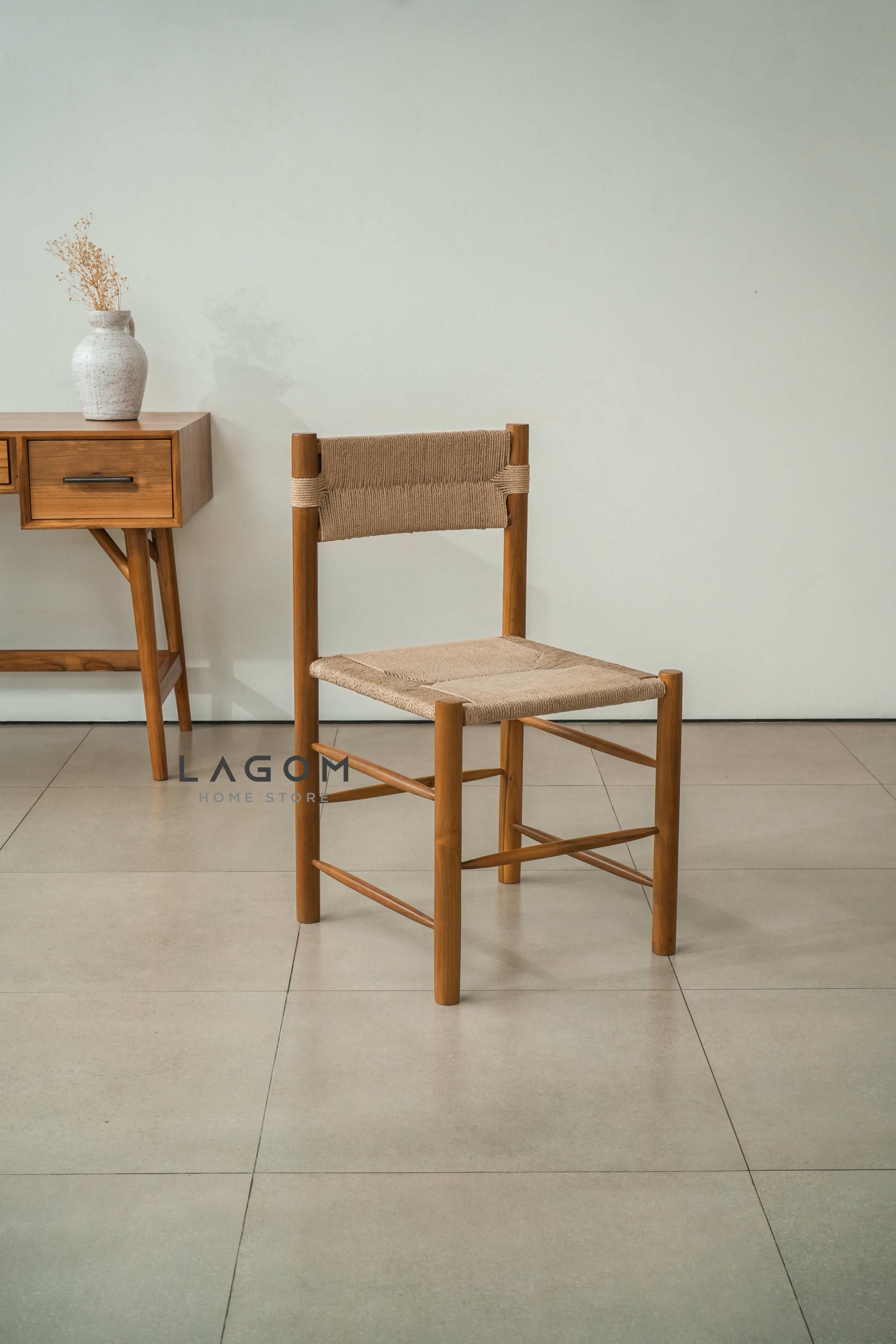 Kursi Kerja dan Makan Kayu Jati Solid dengan Loom Premium Chair Lagom Home Store Jati Furnitur Teak Furniture Jakarta