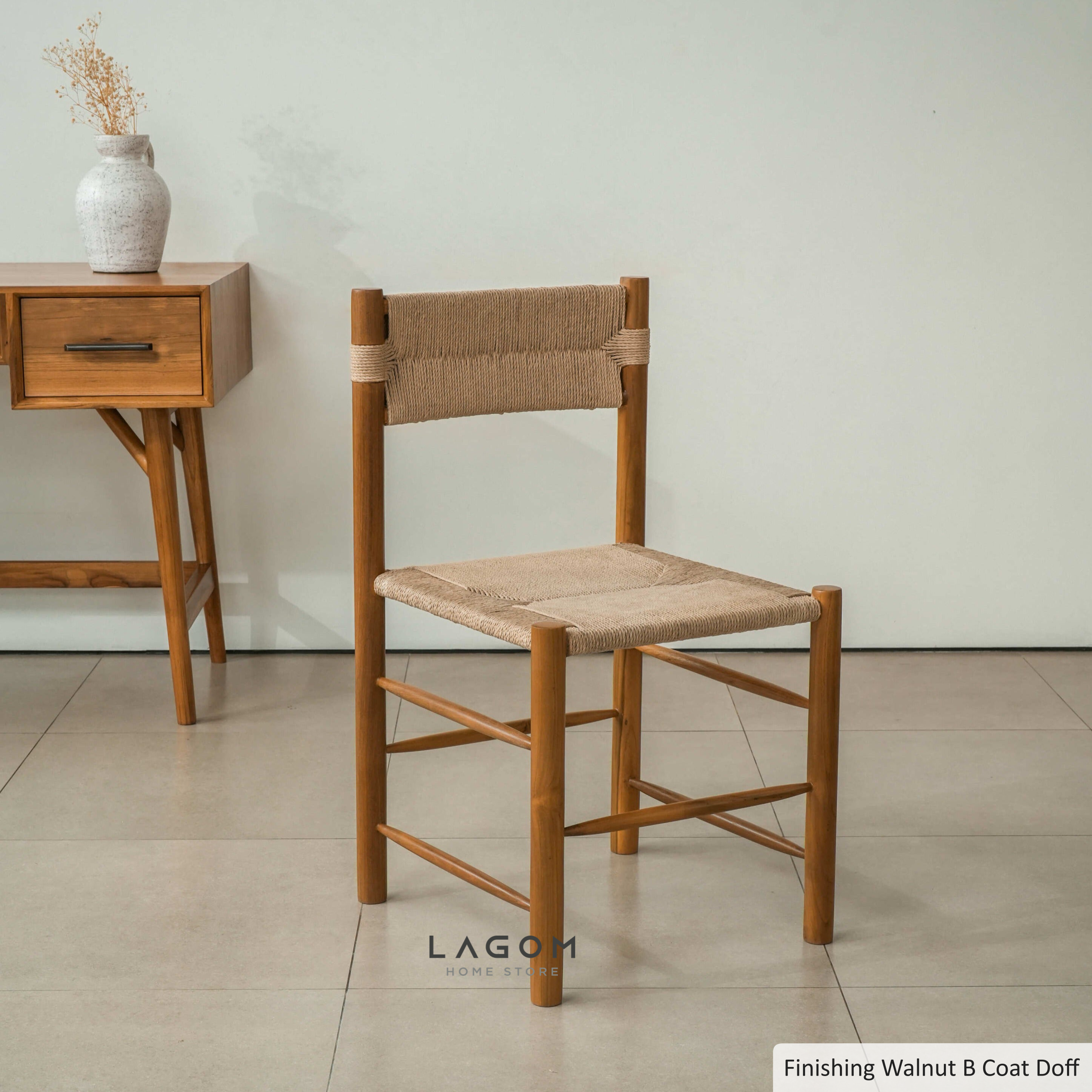 Kursi Kerja dan Makan Kayu Jati Solid dengan Premium Loom Chair Lagom Home Store Jati Furnitur Teak Furniture Jakarta