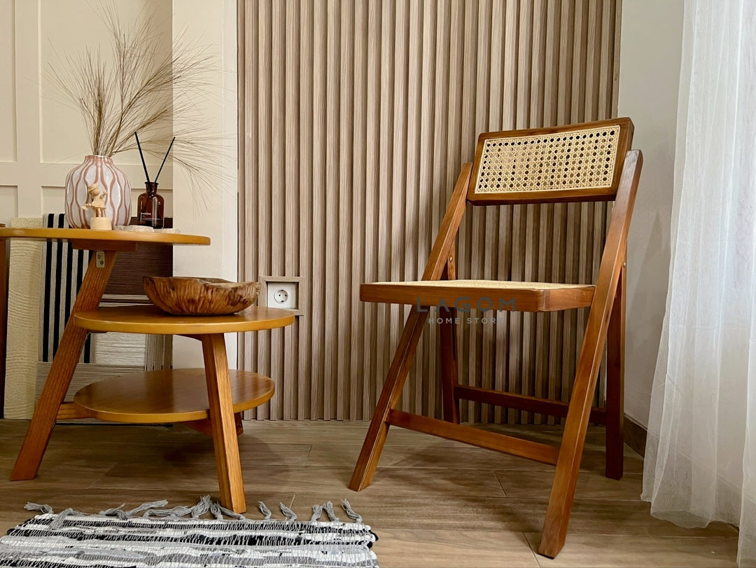 Kursi Lipat Kayu Jati dan Rotan dengan Sandaran yang Dapat Disesuaikan Chair Lagom Home Store Jati Furnitur Teak Furniture Jakarta