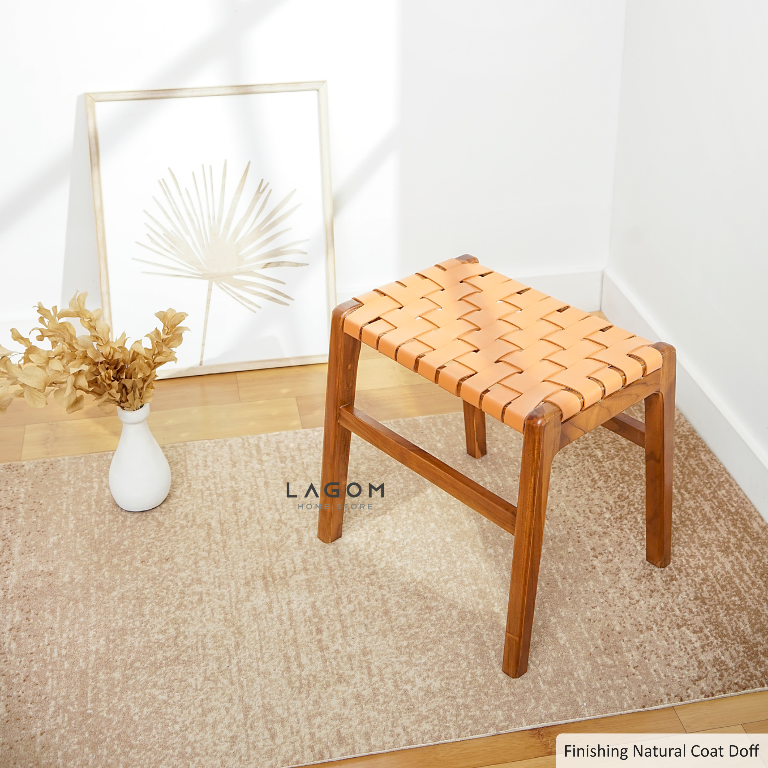 Kursi Rias Kayu Jati dengan Anyaman Kulit Asli Chair Lagom Home Store Jati Furnitur Teak Furniture Jakarta