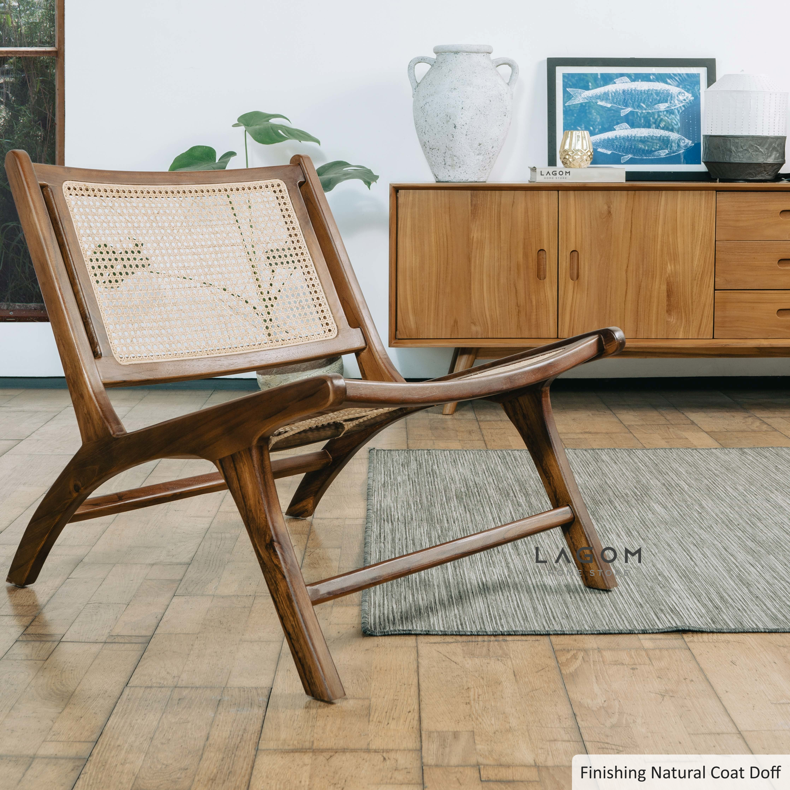 Kursi Santai dari Kayu Jati dan Rotan Premium Chair Lagom Home Store Jati Furnitur Teak Furniture Jakarta
