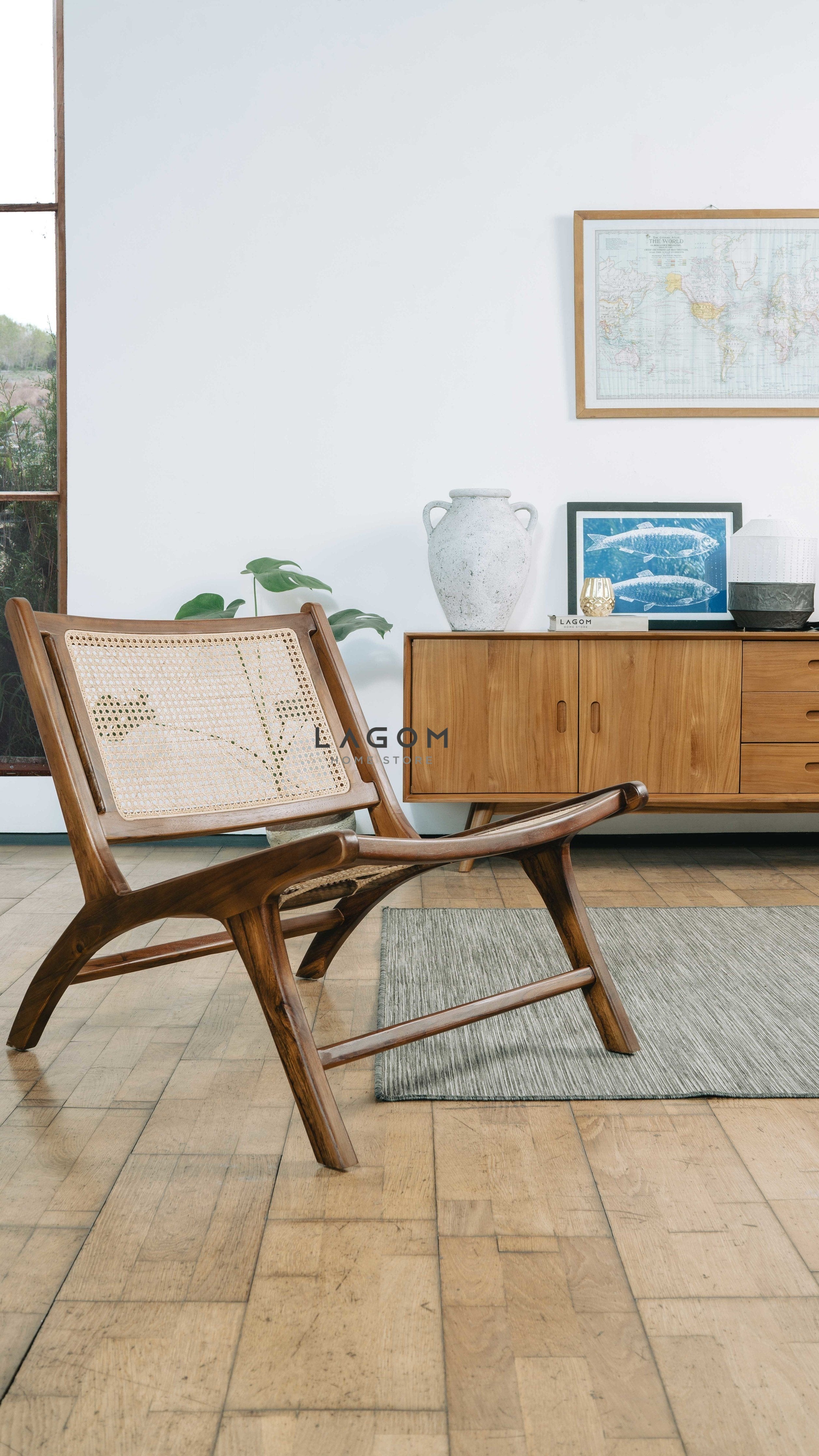 Kursi Santai dari Rotan Premium dan Kayu Jati Chair Lagom Home Store Jati Furnitur Teak Furniture Jakarta