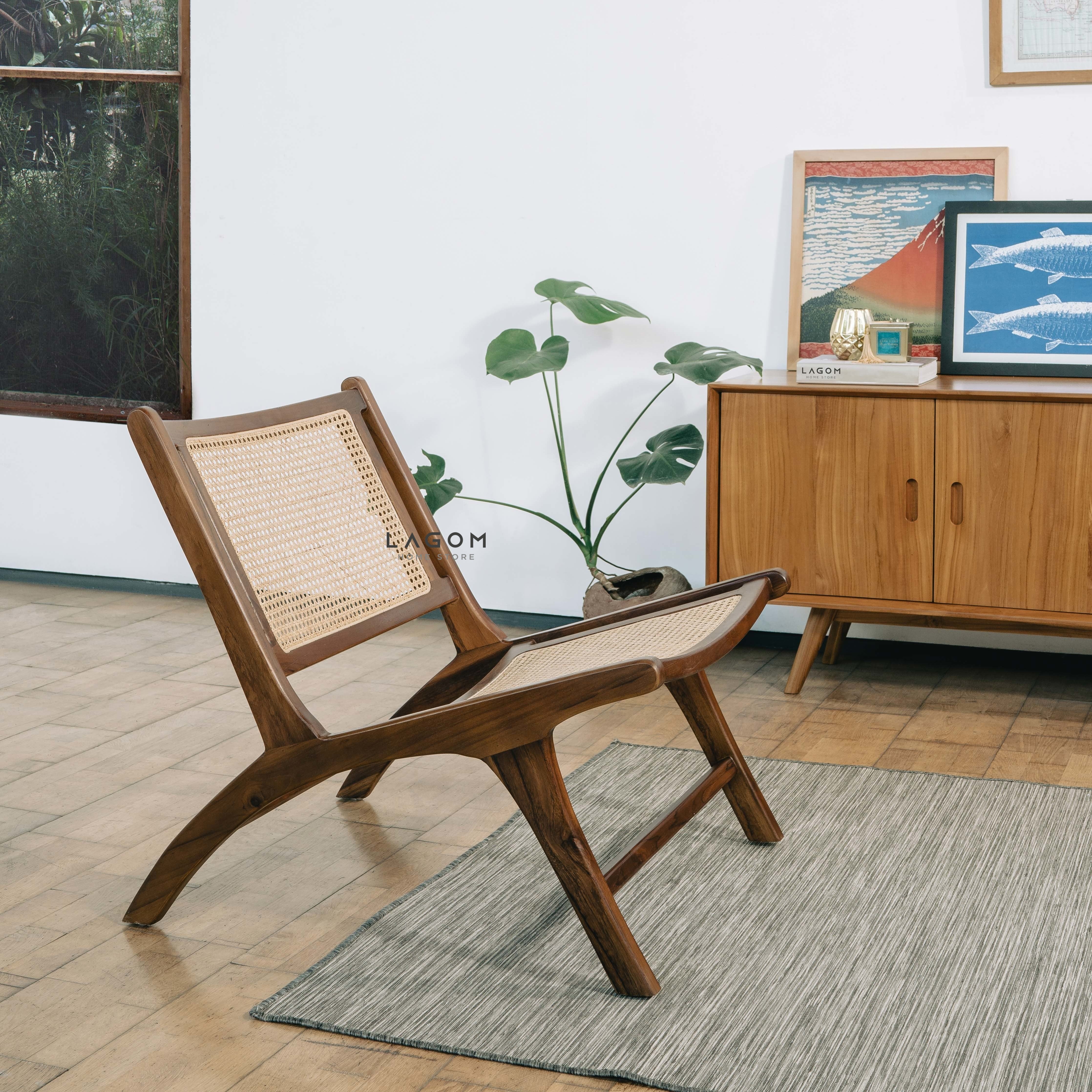 Kursi Santai dari Rotan Premium dan Kayu Jati Chair Lagom Home Store Jati Furnitur Teak Furniture Jakarta